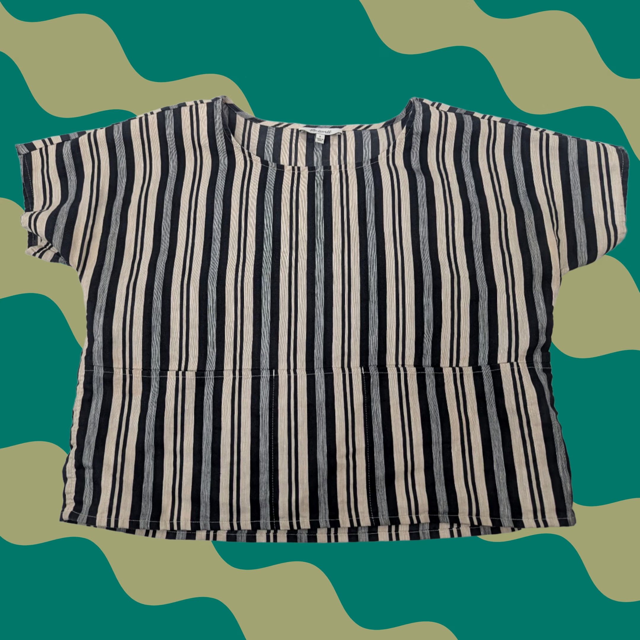Madewell Madewell Blouse Cropped Boxy Linen Blend Pockets Striped Short Sleeve Size S Multicolor Size S / US 4 / IT 40 - 1 Thumbnail
