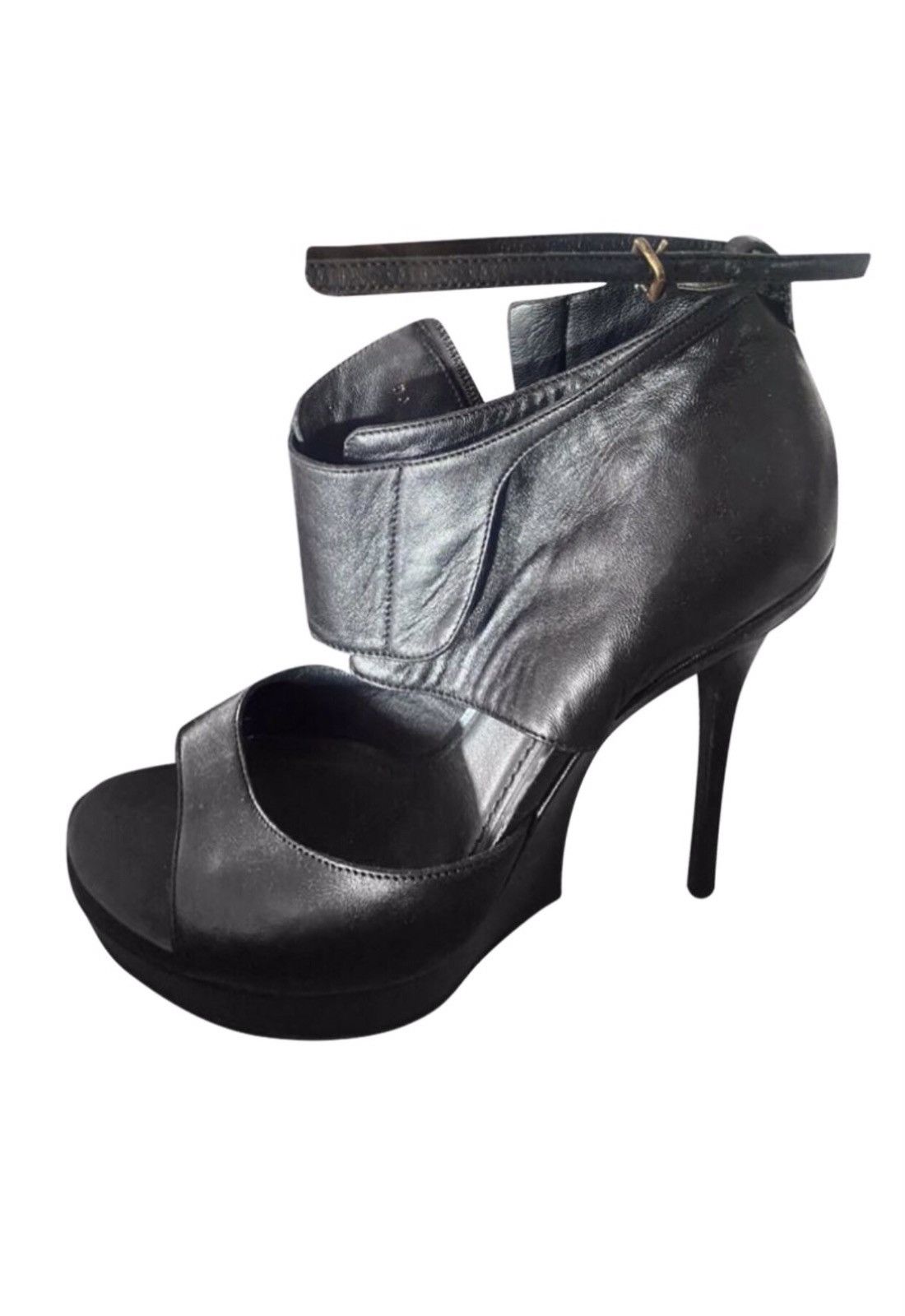 Yves Saint Laurent Black Leather Heels Platform Booties 39.5