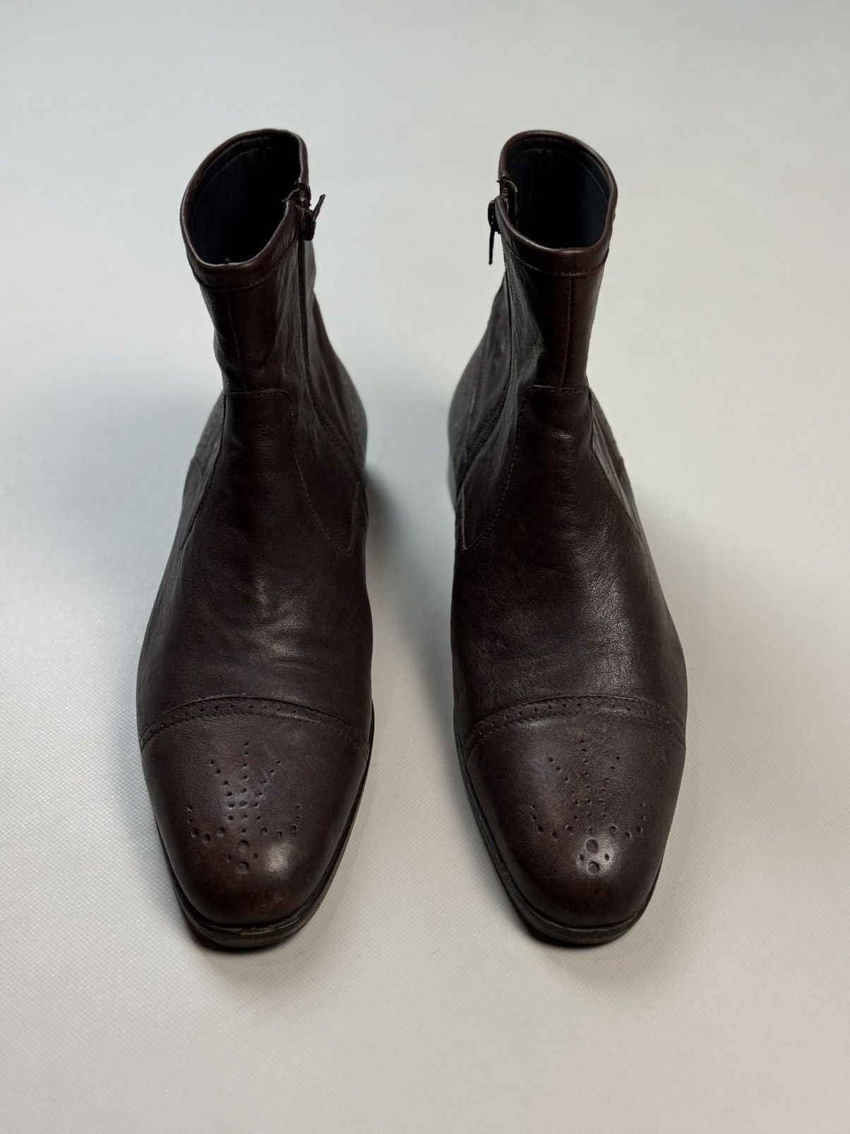Strellson Strellson Brown Leather Ankle Zip Boots Shoes Brogue Details Size US 10 / EU 43 - 8 Thumbnail