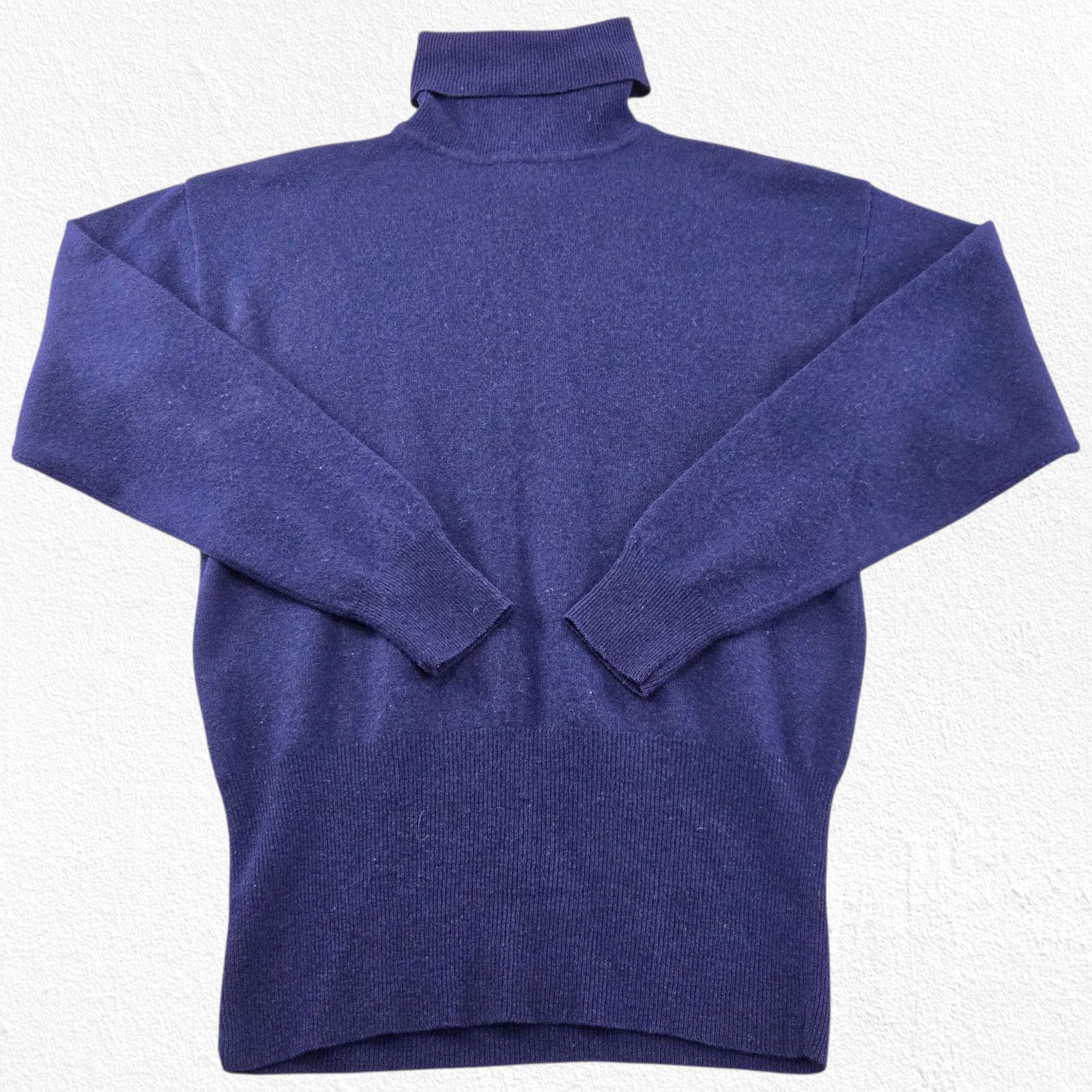 Vintage 80s Navy Blue Lambswool Angora Turtleneck Sweater Size M Size M / US 6-8 / IT 42-44 - 2 Thumbnail