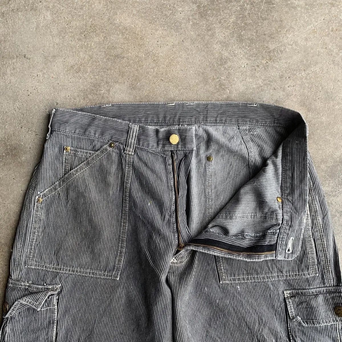Dogtown × Japanese Brand × OVER THE STRiPES DISTRESSED! JAPANESE Hickory Work Wear Double Knee Pants Size US 34 / EU 50 - 10 Thumbnail