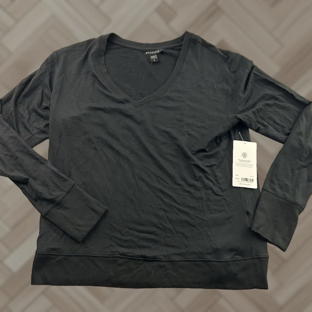 Athleta Athleta Sweatshirt V-Neck Black Women L Large Sunrise? Size L / US 10 / IT 46 - 1 Thumbnail