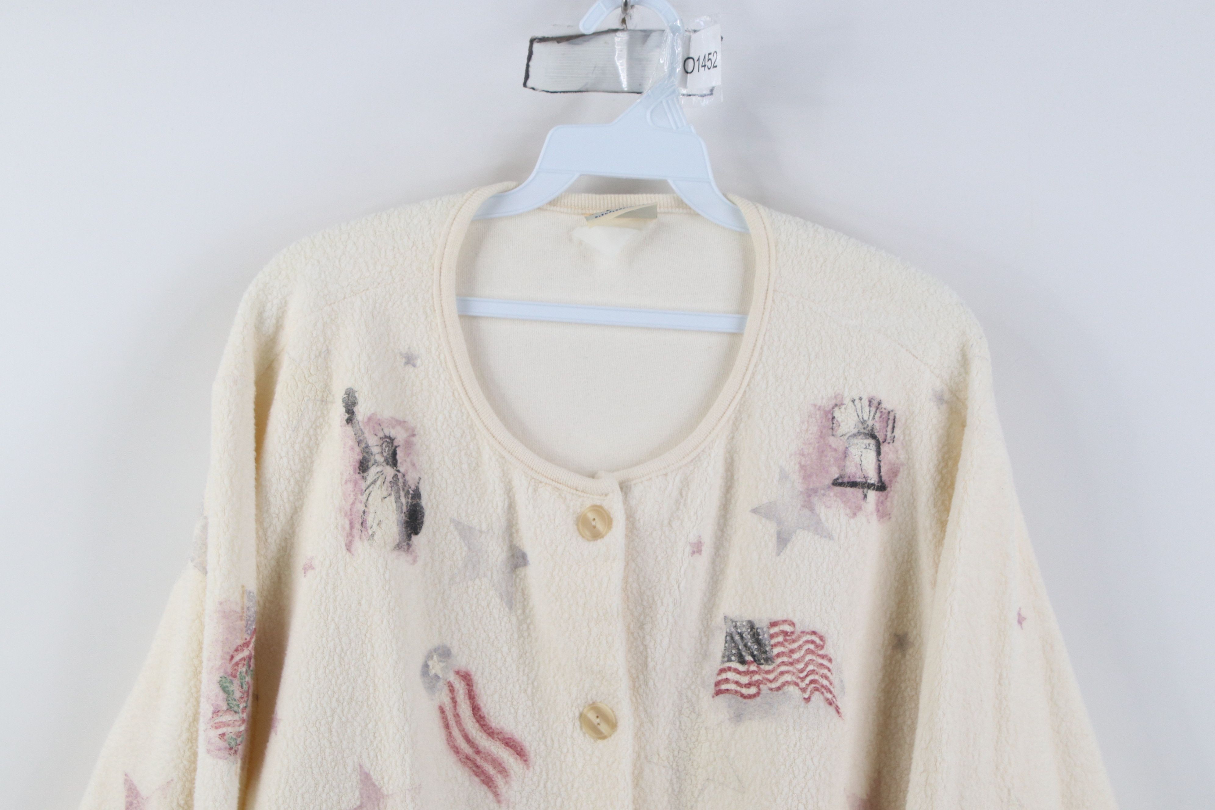Vintage Vintage 90s Streetwear Over Print Fleece Cardigan Sweater Size XL / US 12-14 / IT 48-50 - 2 Thumbnail