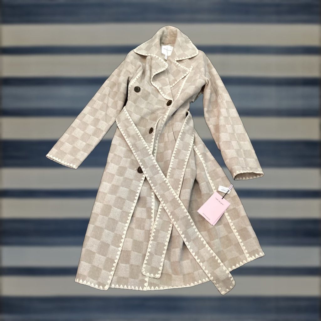 AVEC LES FILLES Wool Blend Checkered Blanket Stitch Coat Avec Les Filles - Plaid Trench Coat Womens XS Yellow Belted Wool Blend Lining Faux Wool Regular Size XS / US 0-2 / IT 36-38 - 1 Thumbnail