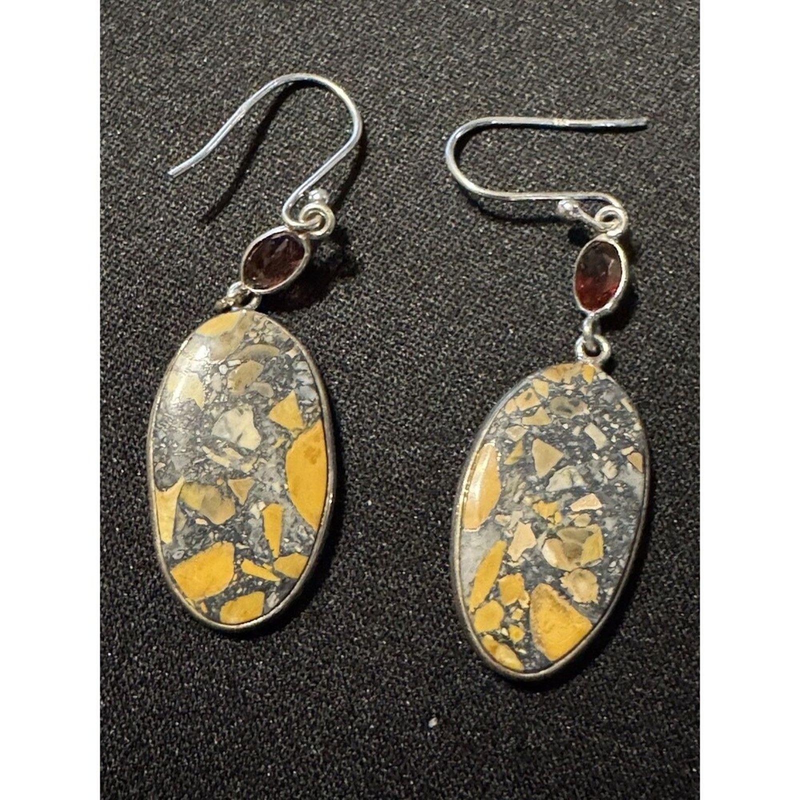 Other Bumble Bee Jasper / Garnet Fish Hook Earrings 925 Silver Size ONE SIZE - 2 Thumbnail