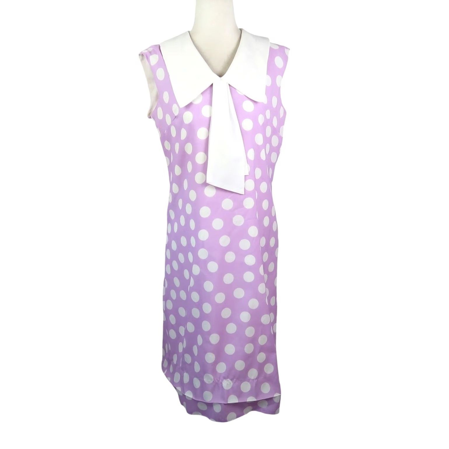 Vintage VINTAGE Fritzi Dress Polka Dot Collar Midi Silk Purple White 60s 70s Bohemian Retro Women M Sleeveless Size M / US 6-8 / IT 42-44 - 2 Thumbnail