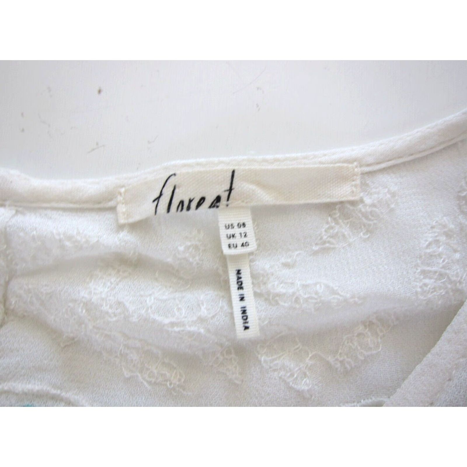 Anthropologie VINTAGE Floreat Anthropologie Cotton White Green Embroidered Fringe Tunic Blouse 8 Size M / US 6-8 / IT 42-44 - 4 Thumbnail