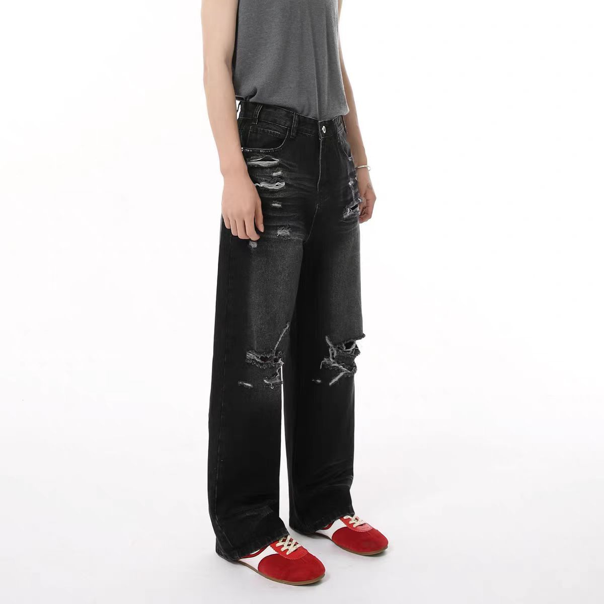 Japanese Brand × Jean Street distressed ripped vintage baggy jeans Size US 32 / EU 48 - 4 Thumbnail