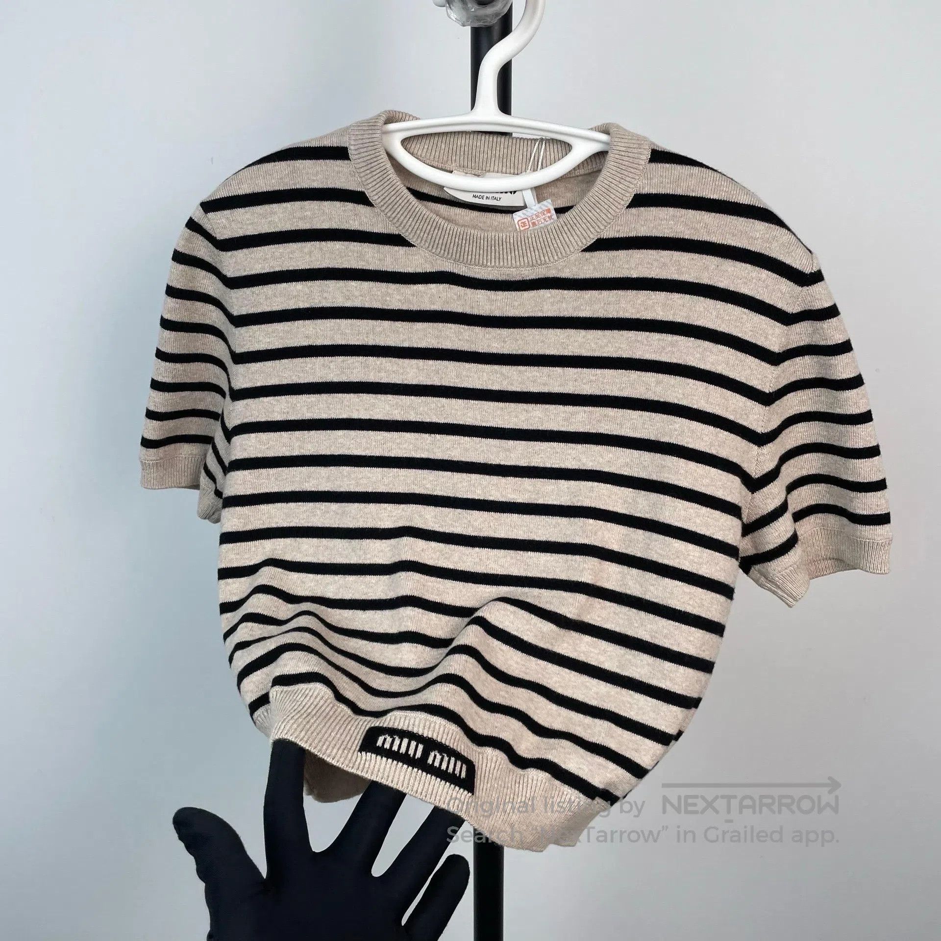 Miu Miu Miu Miu Striped Printed Logo Short Sleeve Round Neck Knit Size S / US 4 / IT 40 - 9 Thumbnail