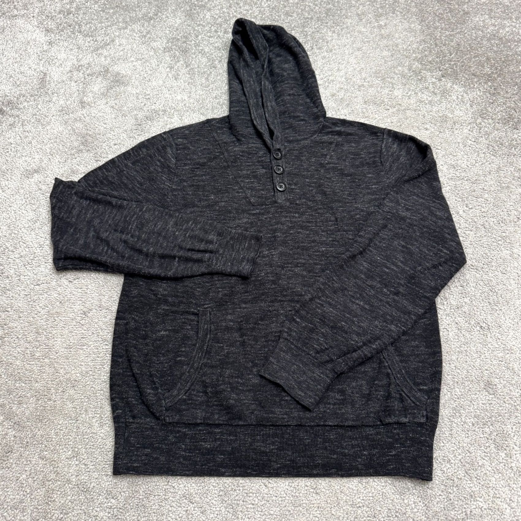 H&M Guess Space Dye Pullover Hoodie Sweater Mens M Charcoal Gray Knit Henley Logo Button Casual Size US M / EU 48-50 / 2 - 2 Thumbnail