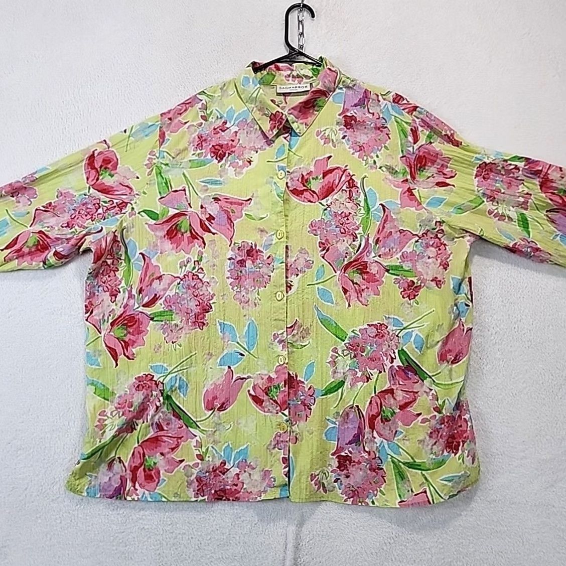 Vintage VINTAGE Sag Harbor Blouse 3/4 Sleeve Button Collared Floral Green 2X Womens XS-XXL? Size XXL / US 16-18 / IT 52-54 - 4 Thumbnail
