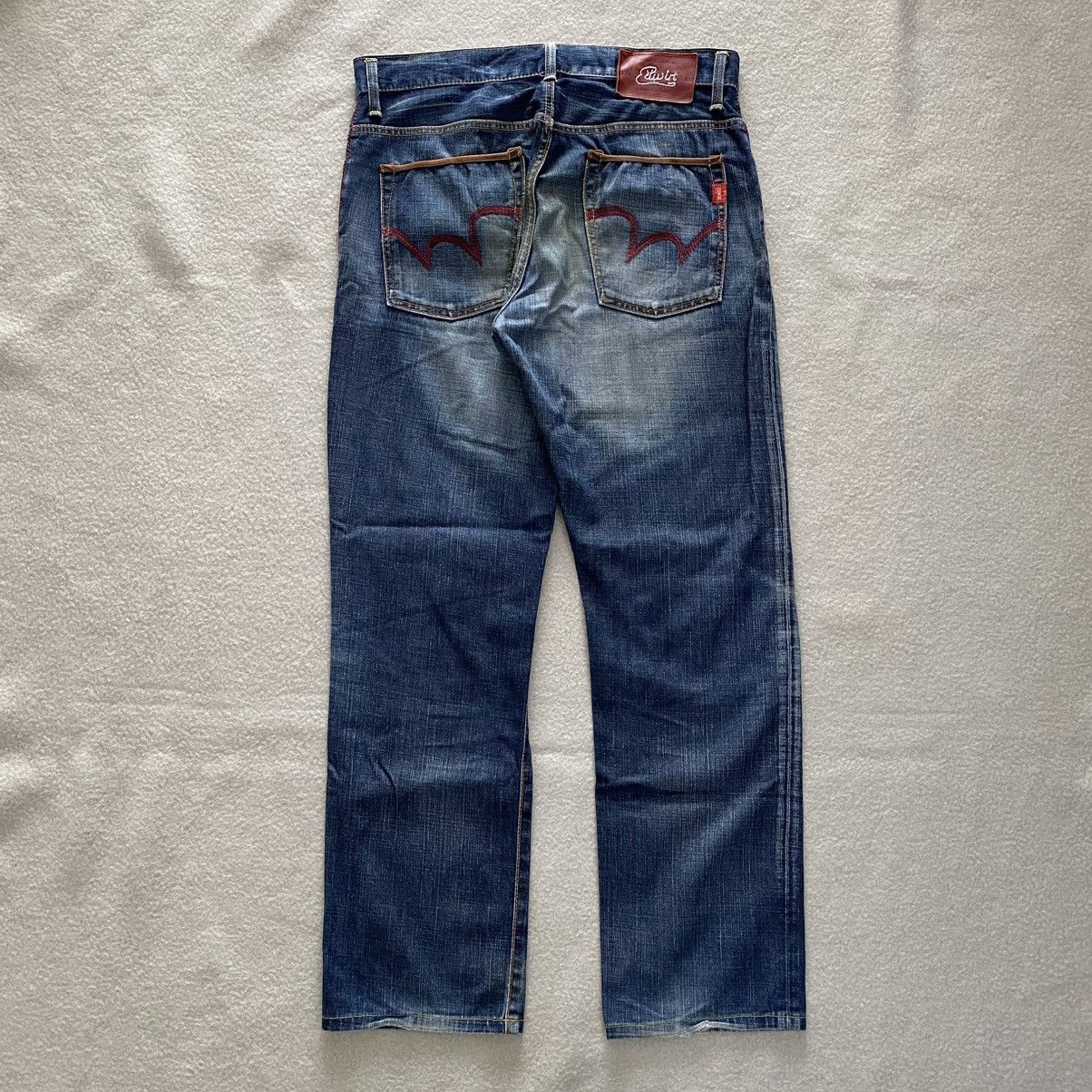 Japanese Brand Vintage Edwin Blue Trip Distressed Leather Pocket Jeans w34 Size US 34 / EU 50 - 5 Thumbnail