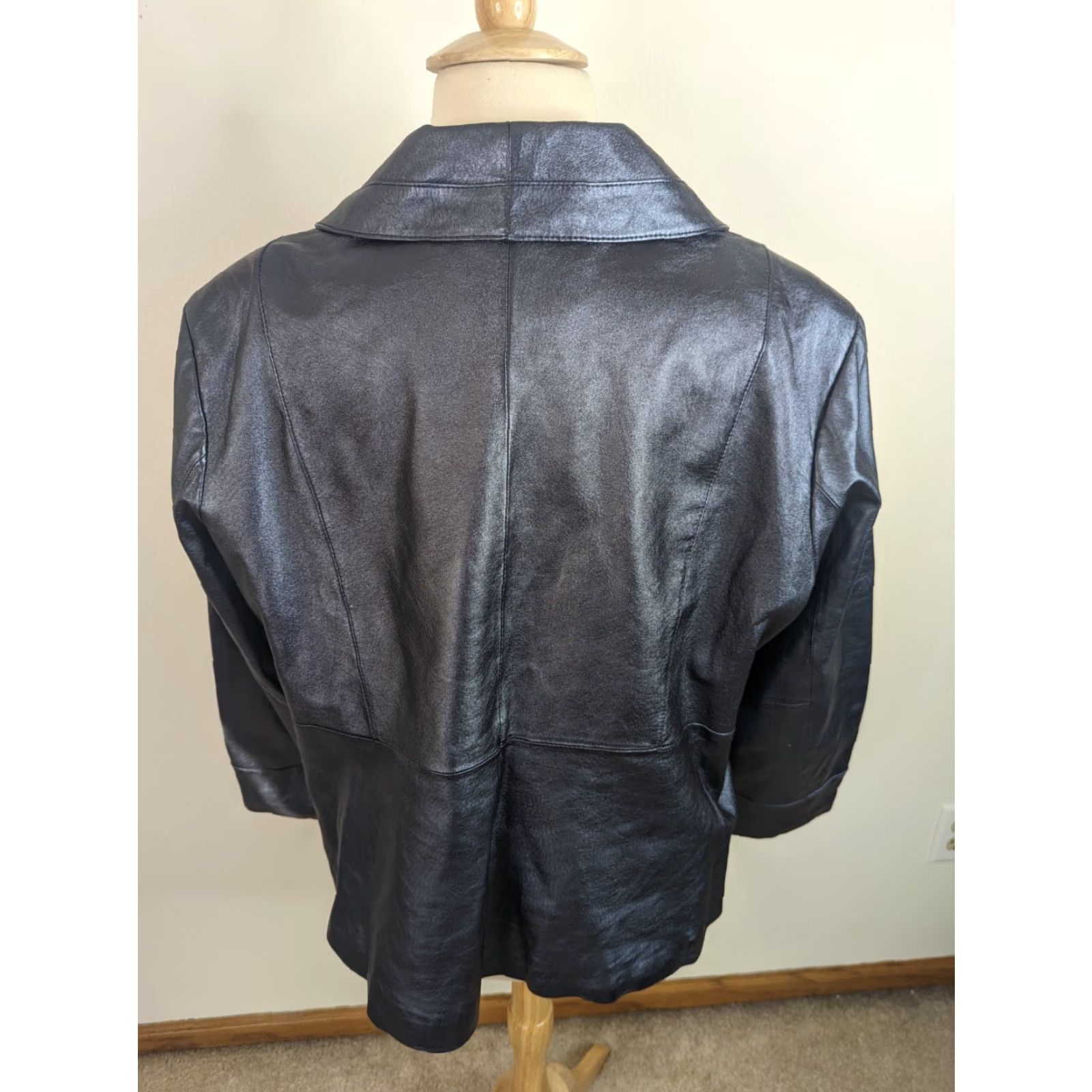 Vintage VINTAGE Y2K Blue Metallic Leather Jacket/Coat 3X Women's Overcoat Size XXL / US 16-18 / IT 52-54 - 3 Thumbnail