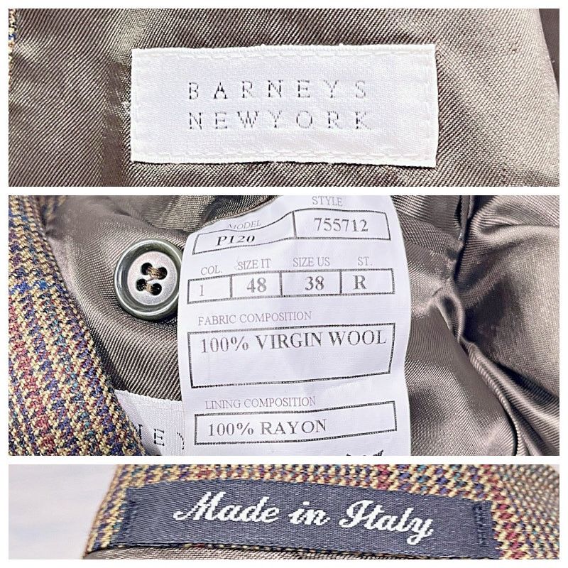 Barneys New York Barneys New York Wool Tweed Sport Coat Brown Plaid Mens 38R Size 38R - 7 Thumbnail