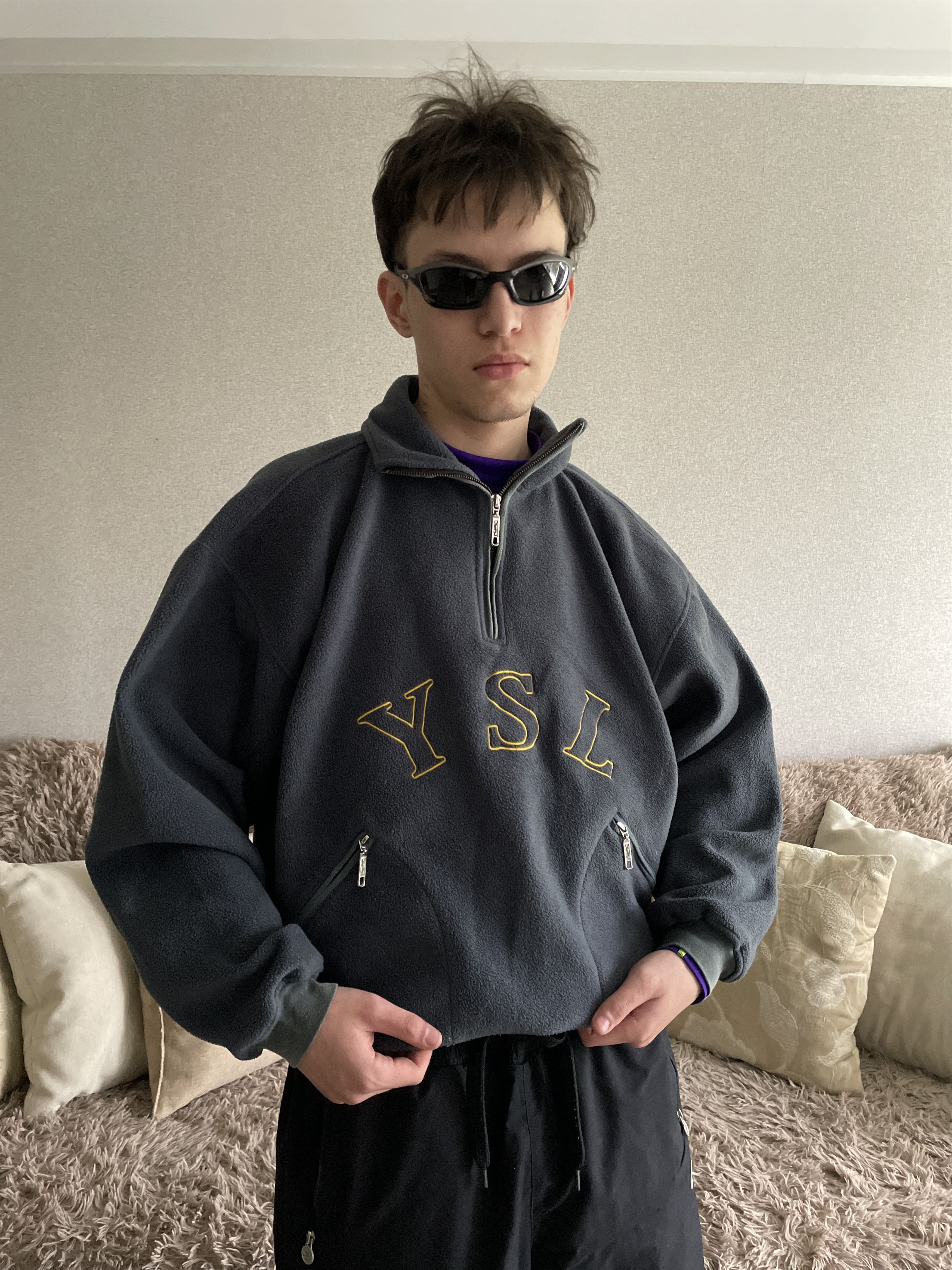 YSL Yves Saint Laurent Vintage Fleece Logo Hoodie Jacket M