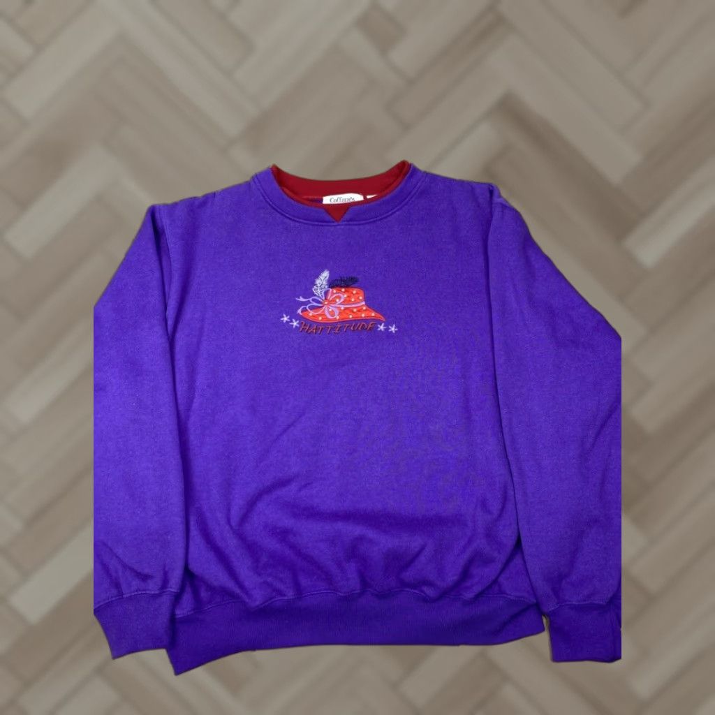 Vintage VINTAGE Colleen's Collectables Purple Hattitude Sweater XL Ladies Womens Pullover Knit Purple Long Sleeve 80s 90s? Size XL / US 12-14 / IT 48-50 - 1 Thumbnail