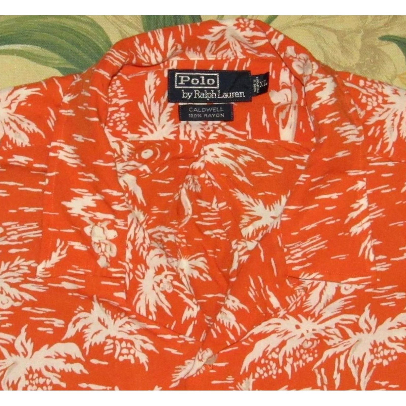 Ralph Lauren Vtg Polo RALPH LAUREN Caldwell Orange Rayon Short Sleeve Hawaiian Shirt XL Shirt Mens XL Orange 90s Hawaiian Polo Size US XL / EU 56 / 4 - 2 Thumbnail