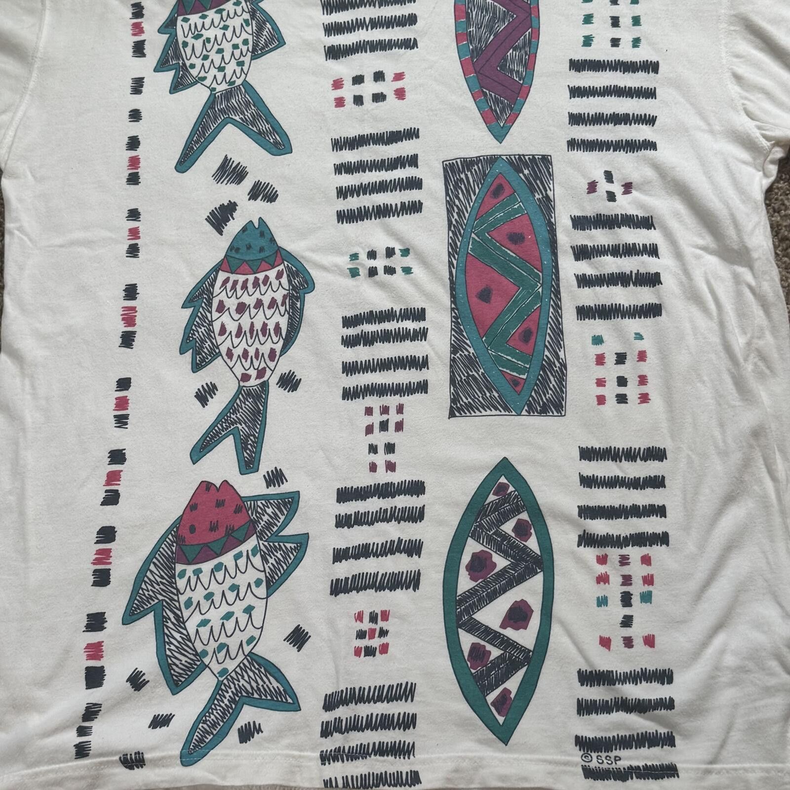 Other Segrets Vintage Oversized Graphic Fish Pattern T-Shirt-L/XL Size ONE SIZE - 2 Thumbnail