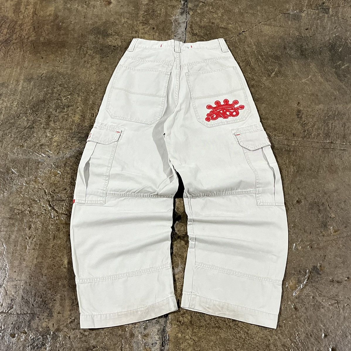 image of Crazy Vintage Jnco Crown Tribal Baggy Cargo Pants in Cream, Men's (Size 29)