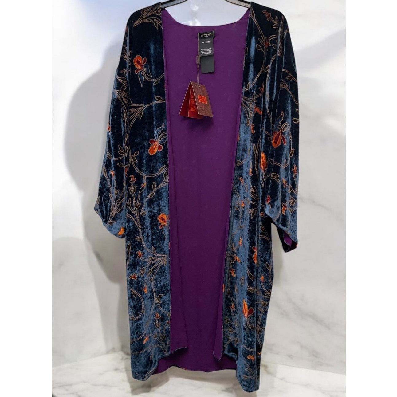 Etro ETRO Women's Blue Velvet Silk Long Cardigan Jacket 1 size Size ONE SIZE - 1 Thumbnail