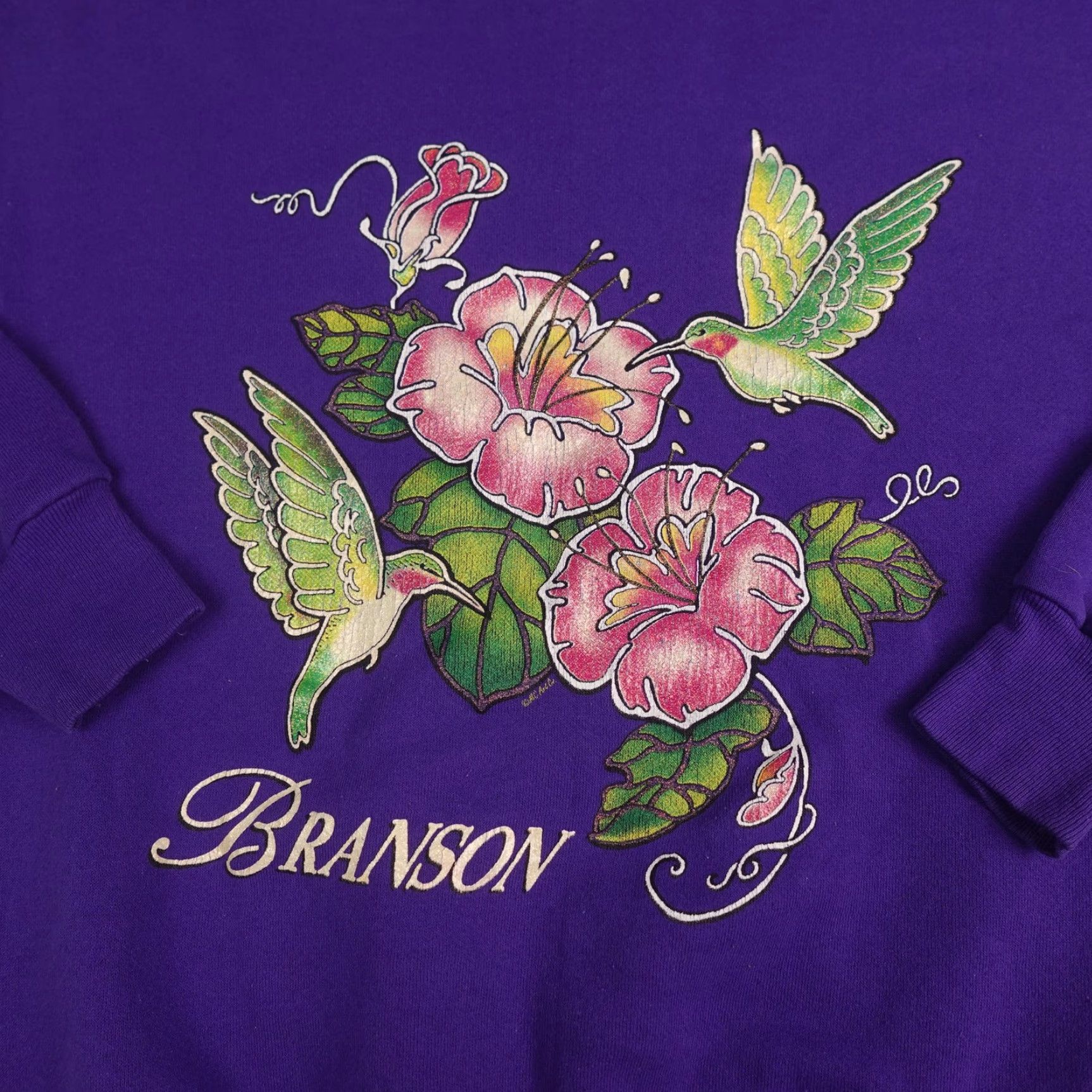 Vintage VINTAGE H.L. Miller Gold Sweatshirt Mens L Purple Branson Hummingbird Floral Graphic Print Crew Neck Pullover Size US L / EU 52-54 / 3 - 6 Thumbnail