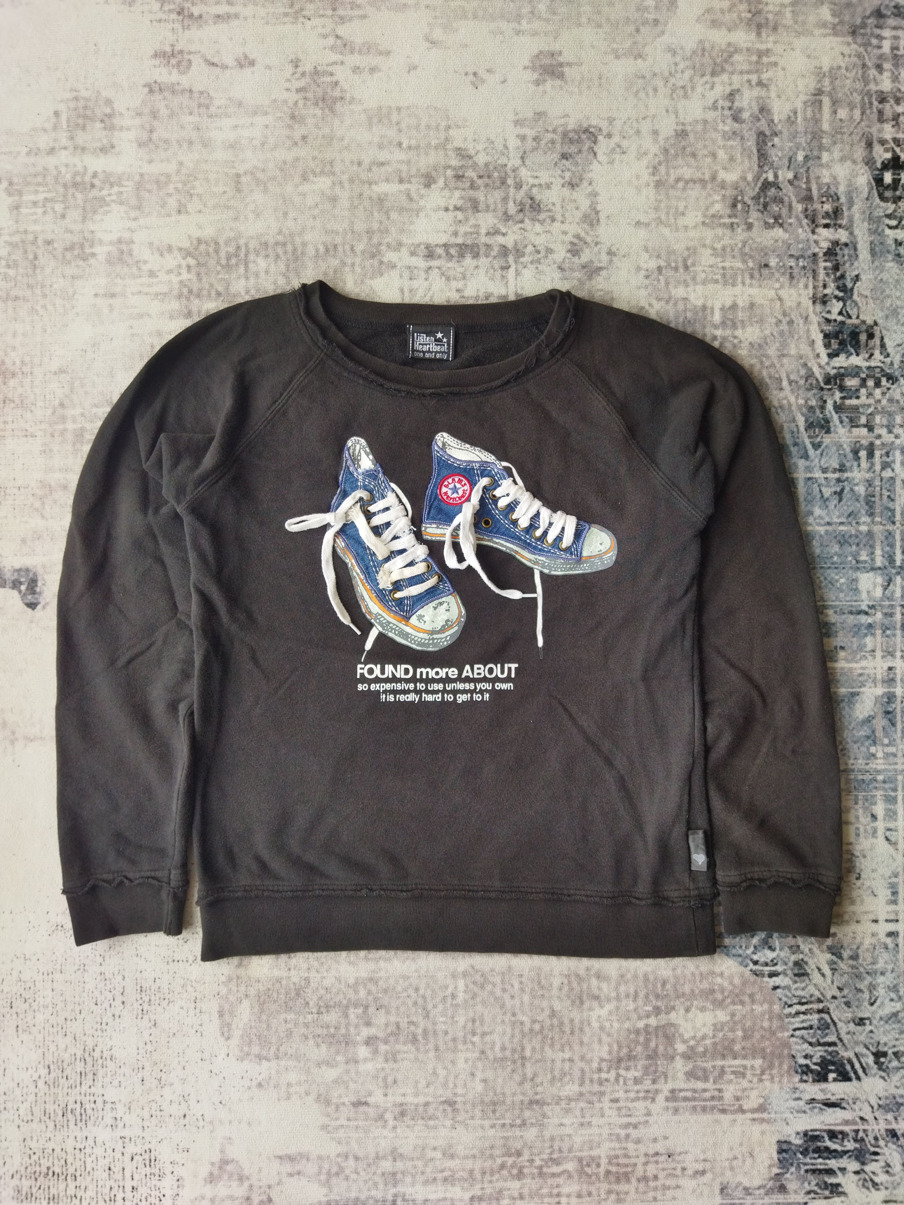 image of Listen Heartbeat Sneaker Crewneck Sweatshirt in Black, Men's (Size Small)