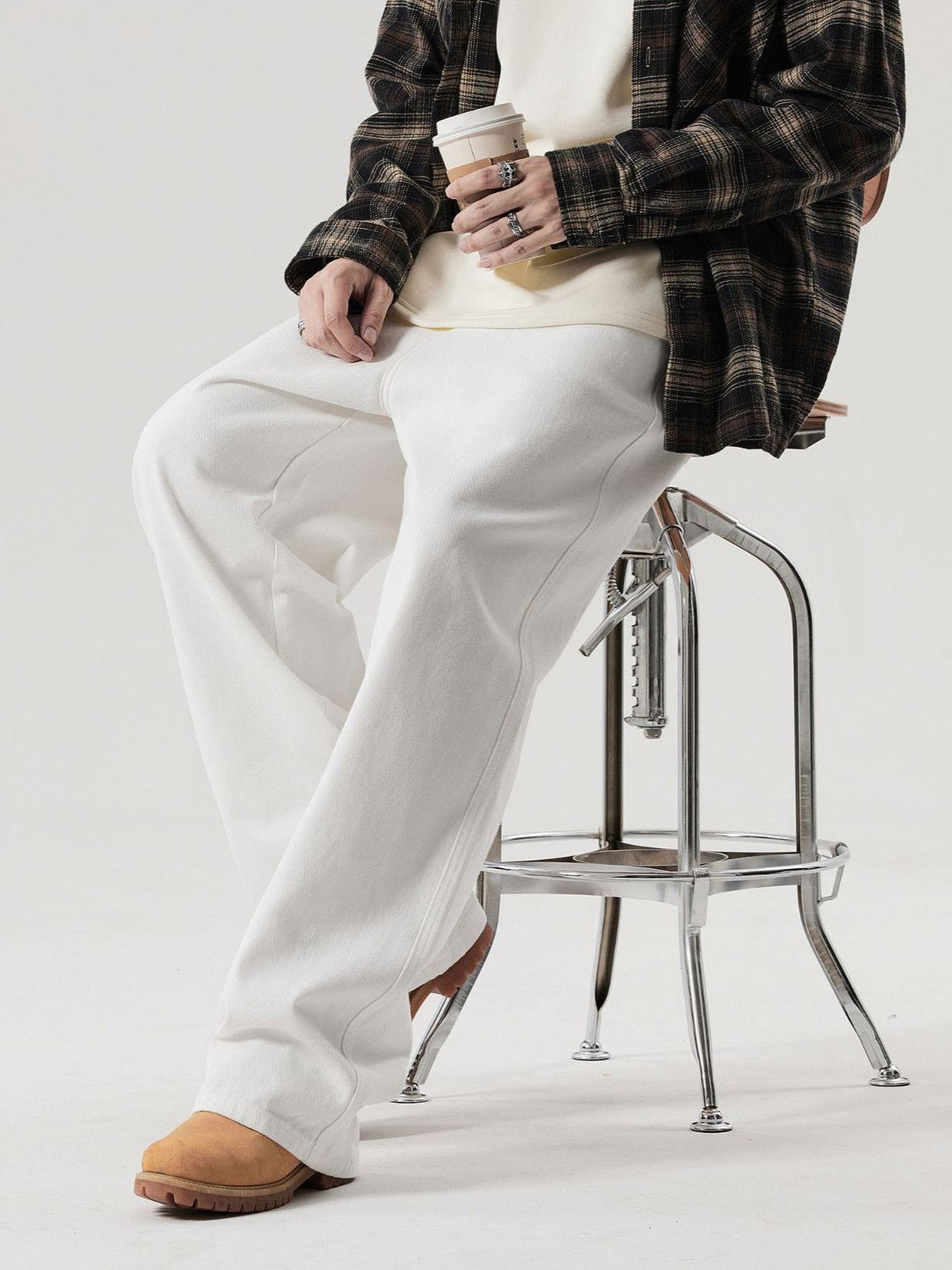 Japanese Brand Men's white straight-leg trendy cleanfit wide-leg jeans Size US 32 / EU 48 - 2 Thumbnail