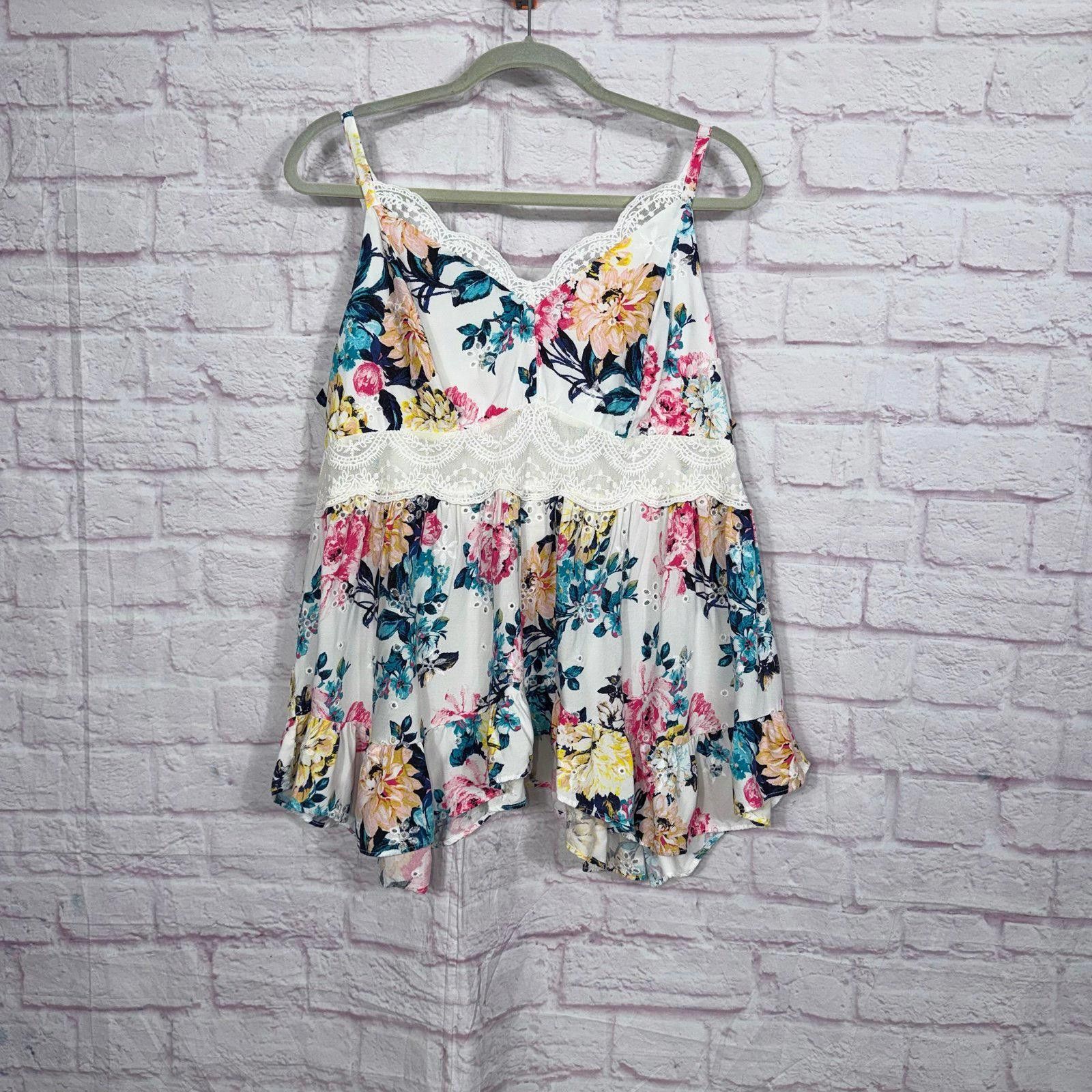 Other Torrid 4 Babydoll Eyelet Lace Detail Floral Print Top Size 4XL / US 24-26 - 3 Thumbnail