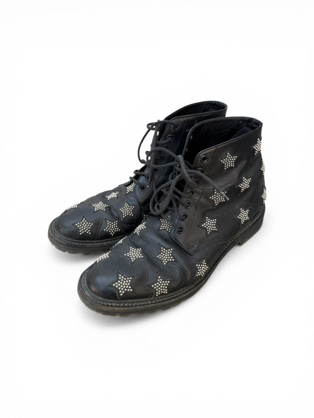 Saint Laurent Paris Studded Star Combat Boots in Black Leather Size US 8 / EU 41 - 3 Thumbnail