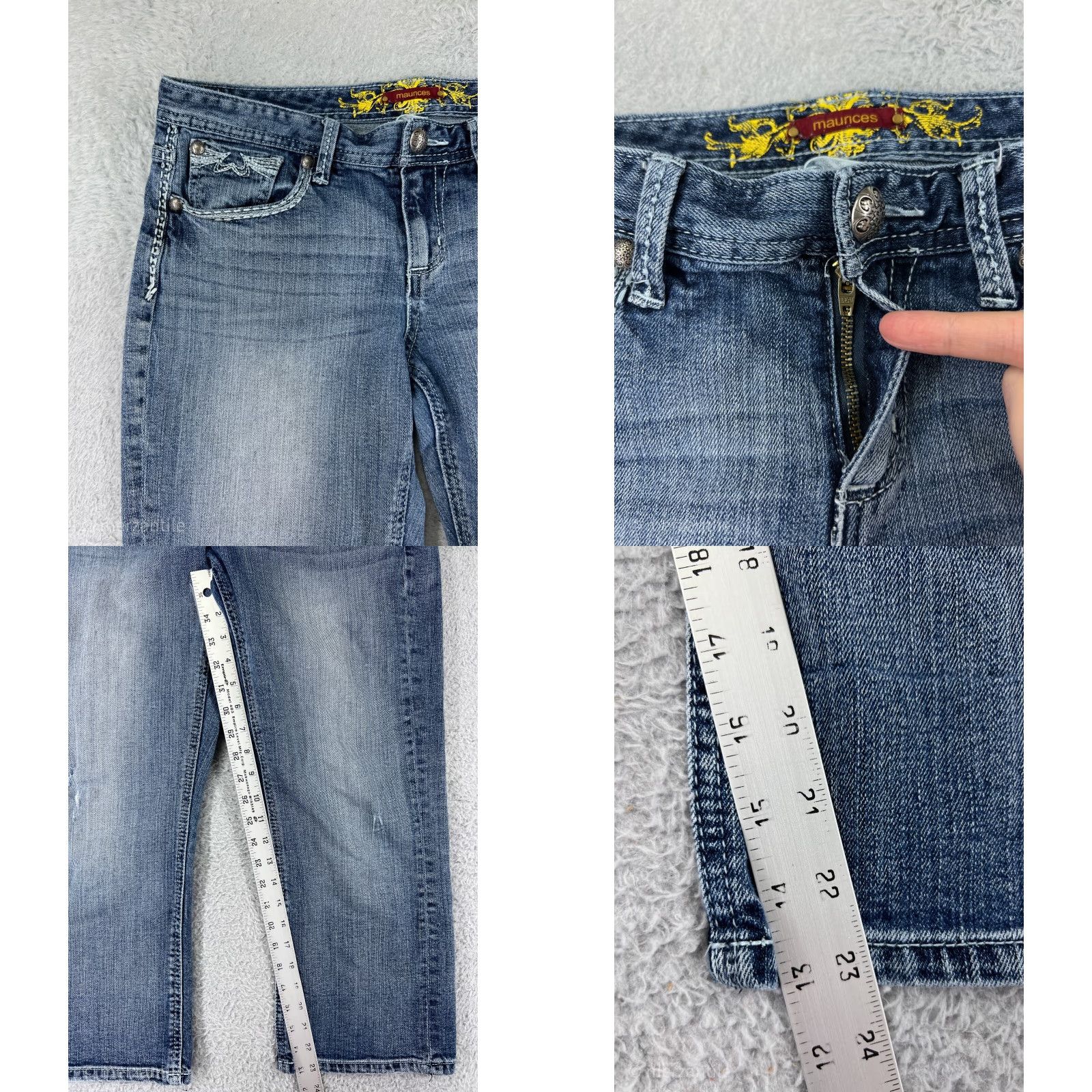 Vintage Maurices Womens Jeans Capri Distressed Blue Denim Low Rise 11 Pockets 5-Pocket Design Regular Cotton Blend Size 32" / US 10 / IT 46 - 8 Thumbnail