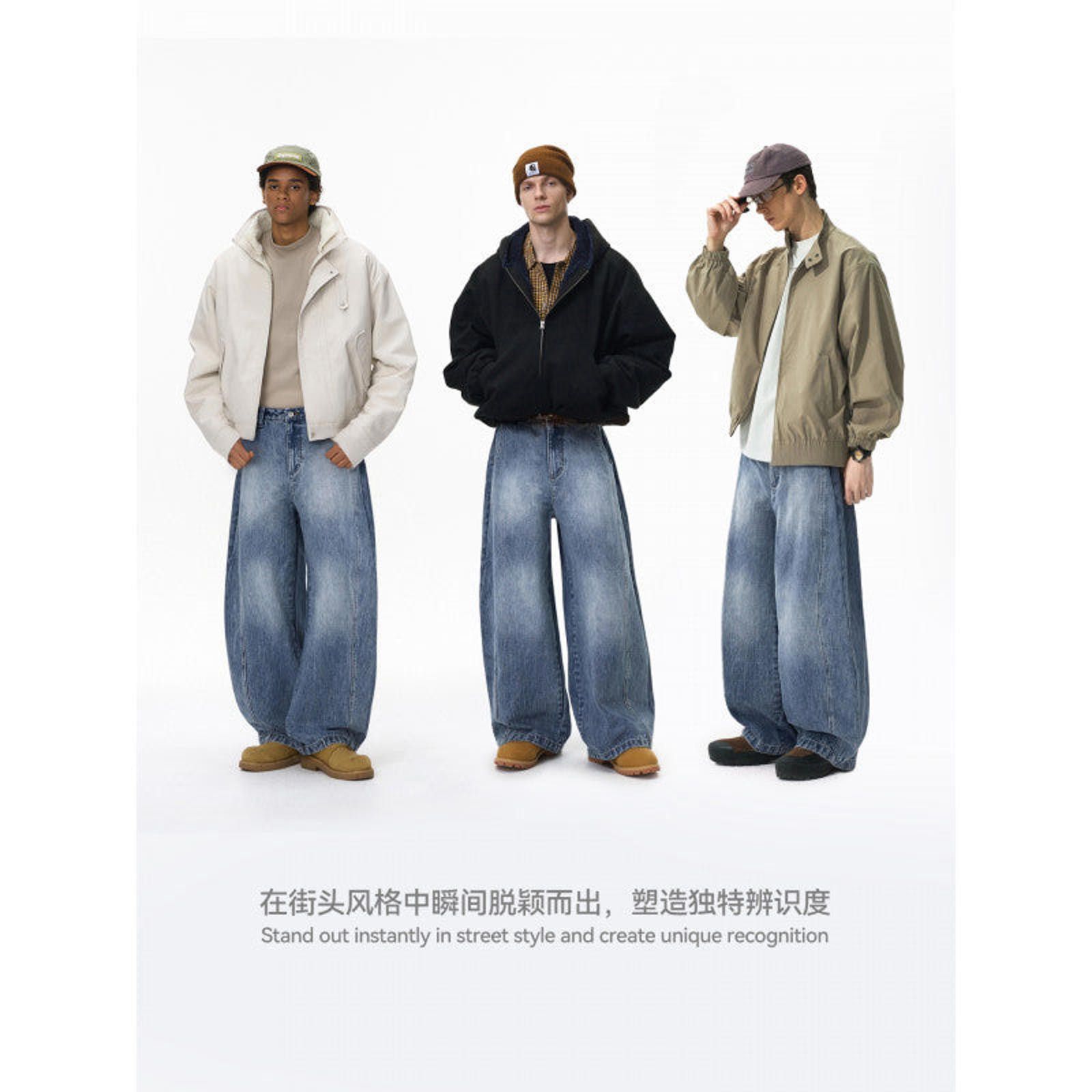 Vintage Blue Wide Leg Denim Jeans, Baggy Street Style Jeans Size US 32 / EU 48 - 3 Thumbnail