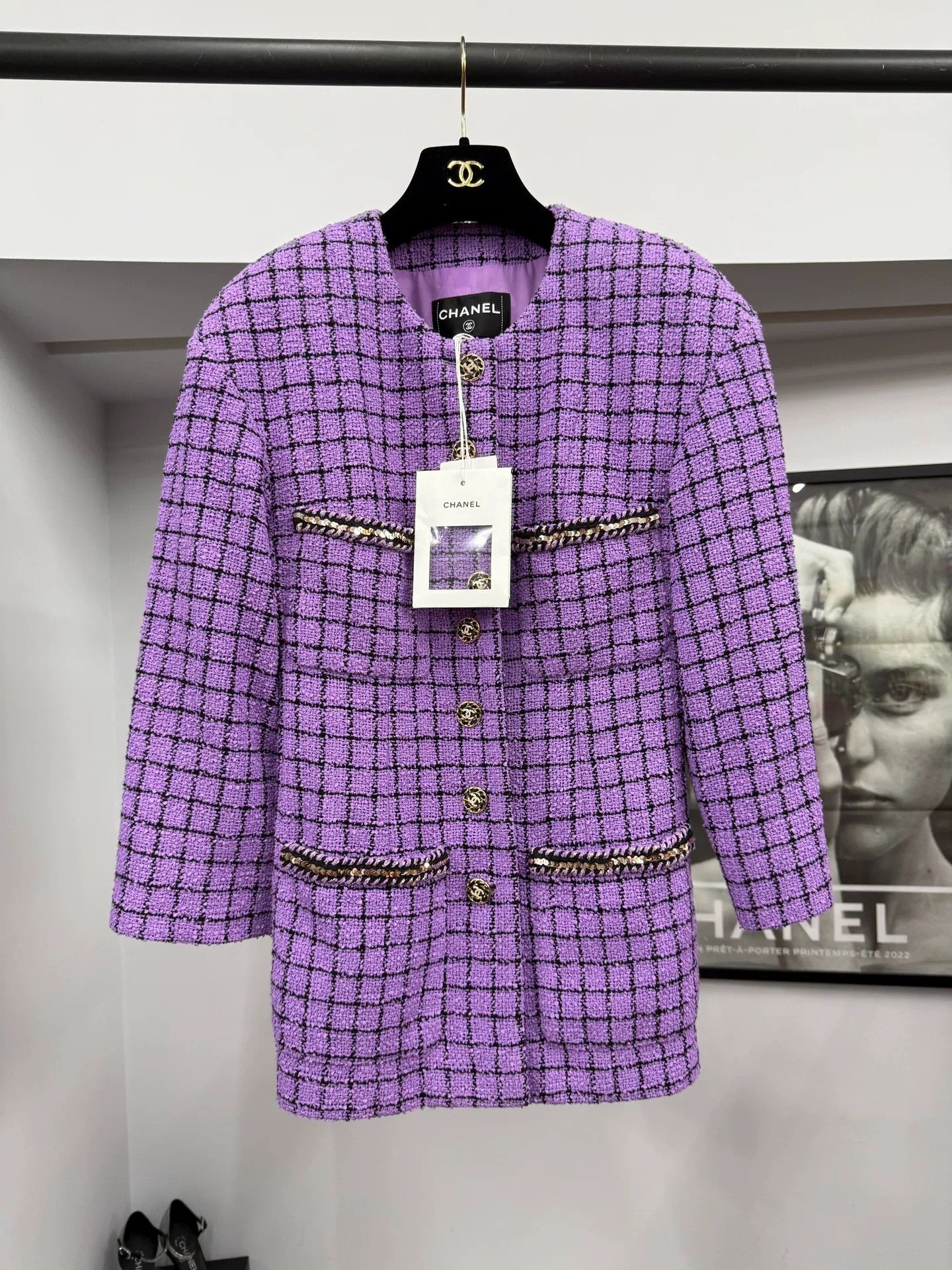 Chanel Chanel Purple Plaid Knit Jacket Size US M / EU 48-50 / 2 - 1 Thumbnail