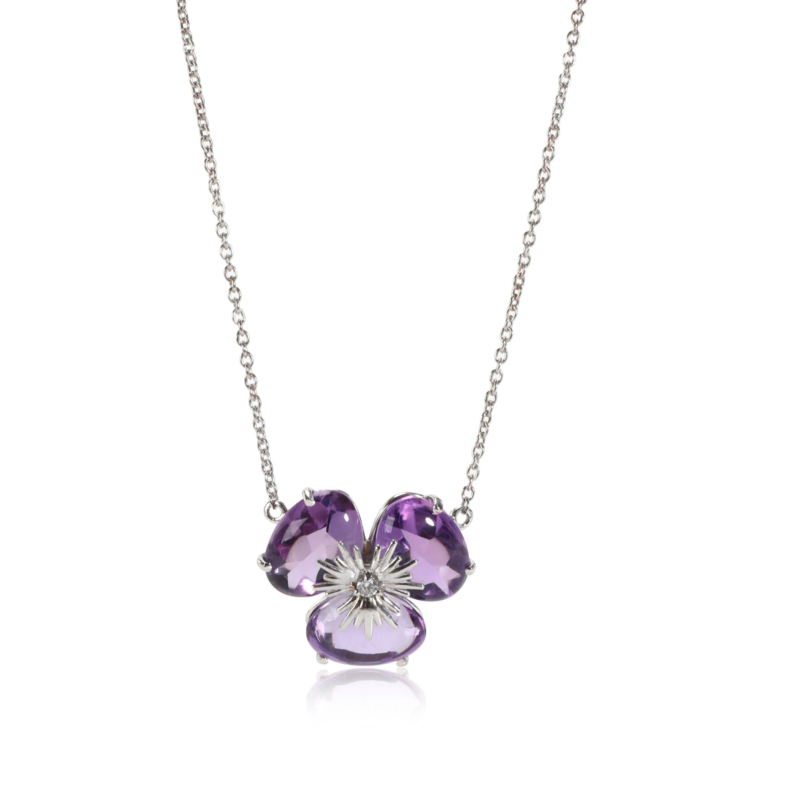image of Tiffany Co Amethyst Diamond Flower Necklace In 18K White Gold 0.02 Ctw, Women's