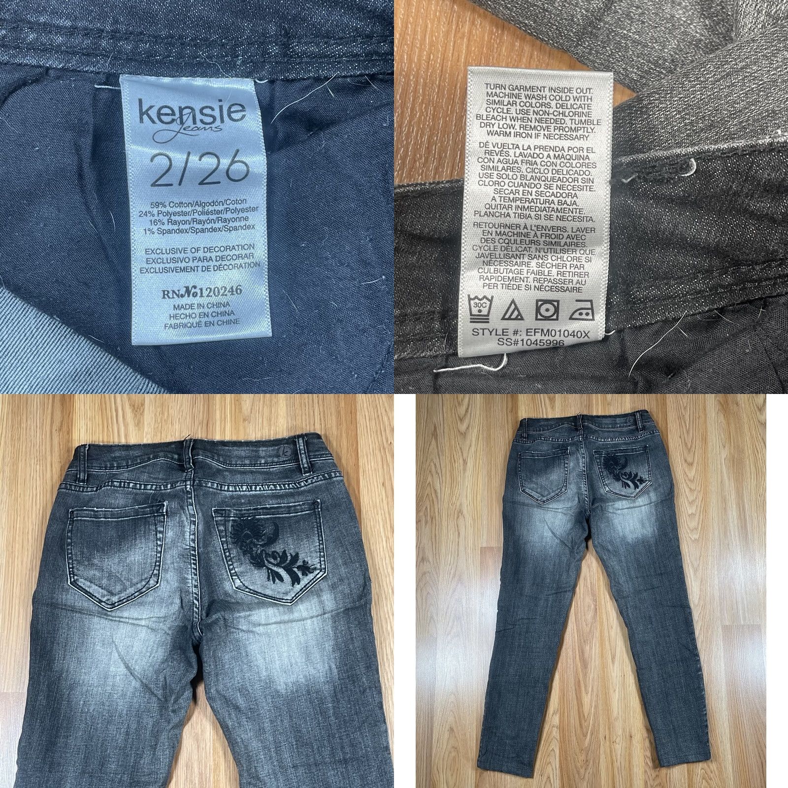 Vintage Kensie Jeans Women’s Skinny Black Denim Floral Embroidered Stretch Mid Rise Size 26" / US 2 / IT 38 - 9 Thumbnail
