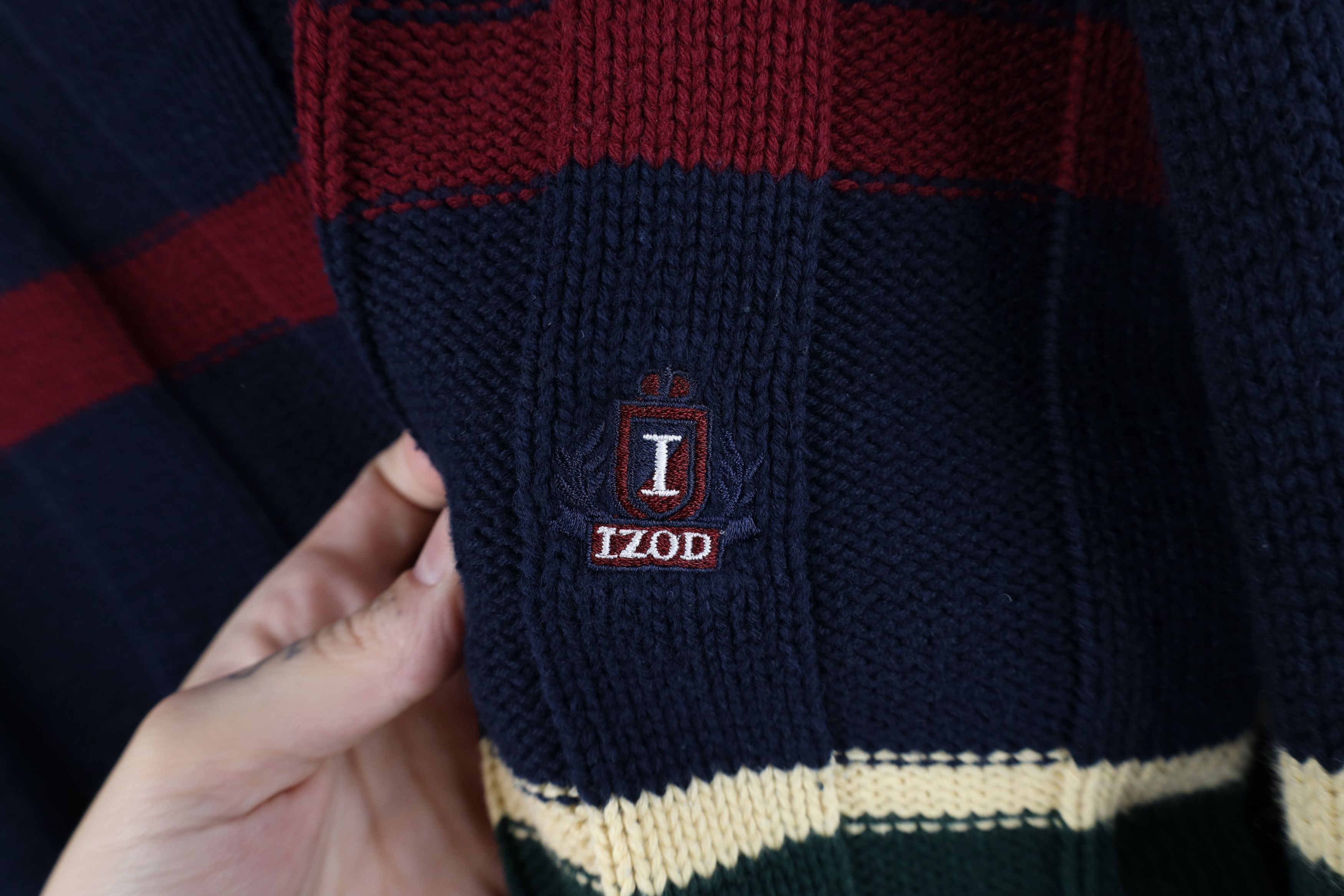 Vintage 90s Izod Knit Striped Color Block Sweater Cotton