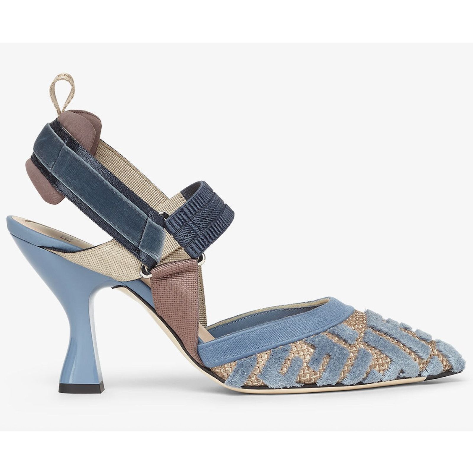 Fendi Fendi Colibri Lite 85mm Blue Velvet Beige FF Logo Pump 39 Size US 9 / IT 39 - 1 Thumbnail