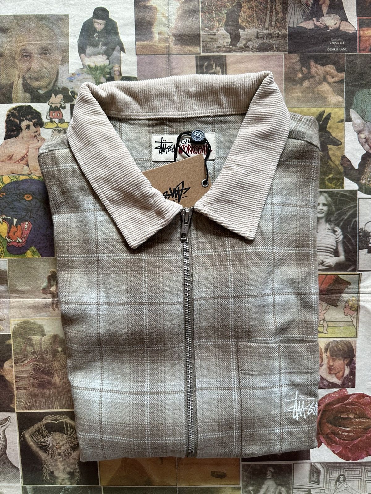 image of Stussy Frank Plaid Zip Shirt Fw23 Tan, Men's (Size XL)