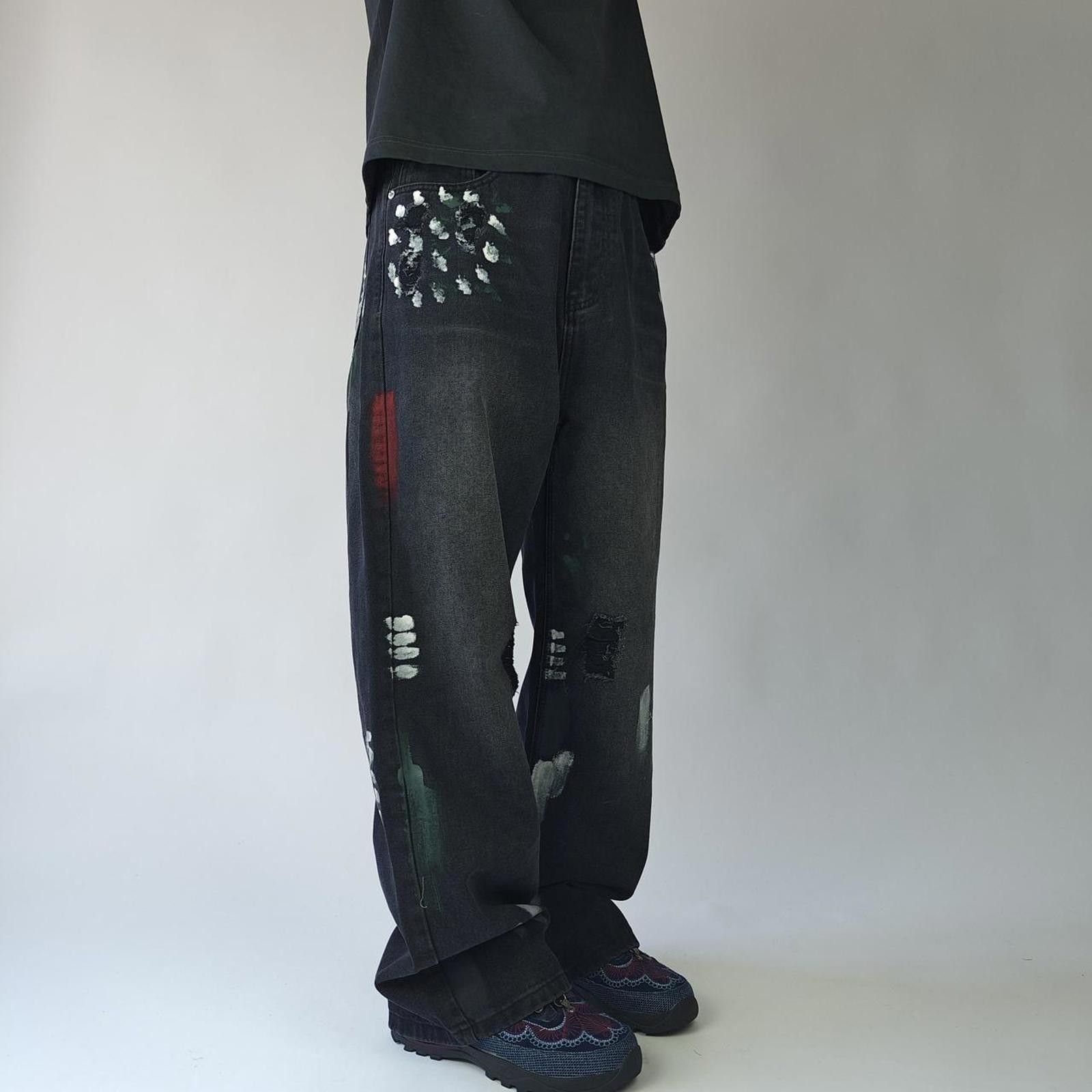 Other Black Paint Distressed Wide Leg Denim Size US 32 / EU 48 - 5 Thumbnail