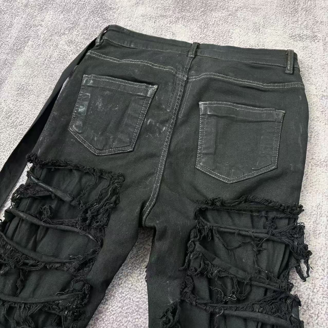 Rick Owens Drkshdw Rick Owens DRKSHDW Waxed Distressed Detroit Cut Denim Jeans Size US 30 / EU 46 - 4 Thumbnail