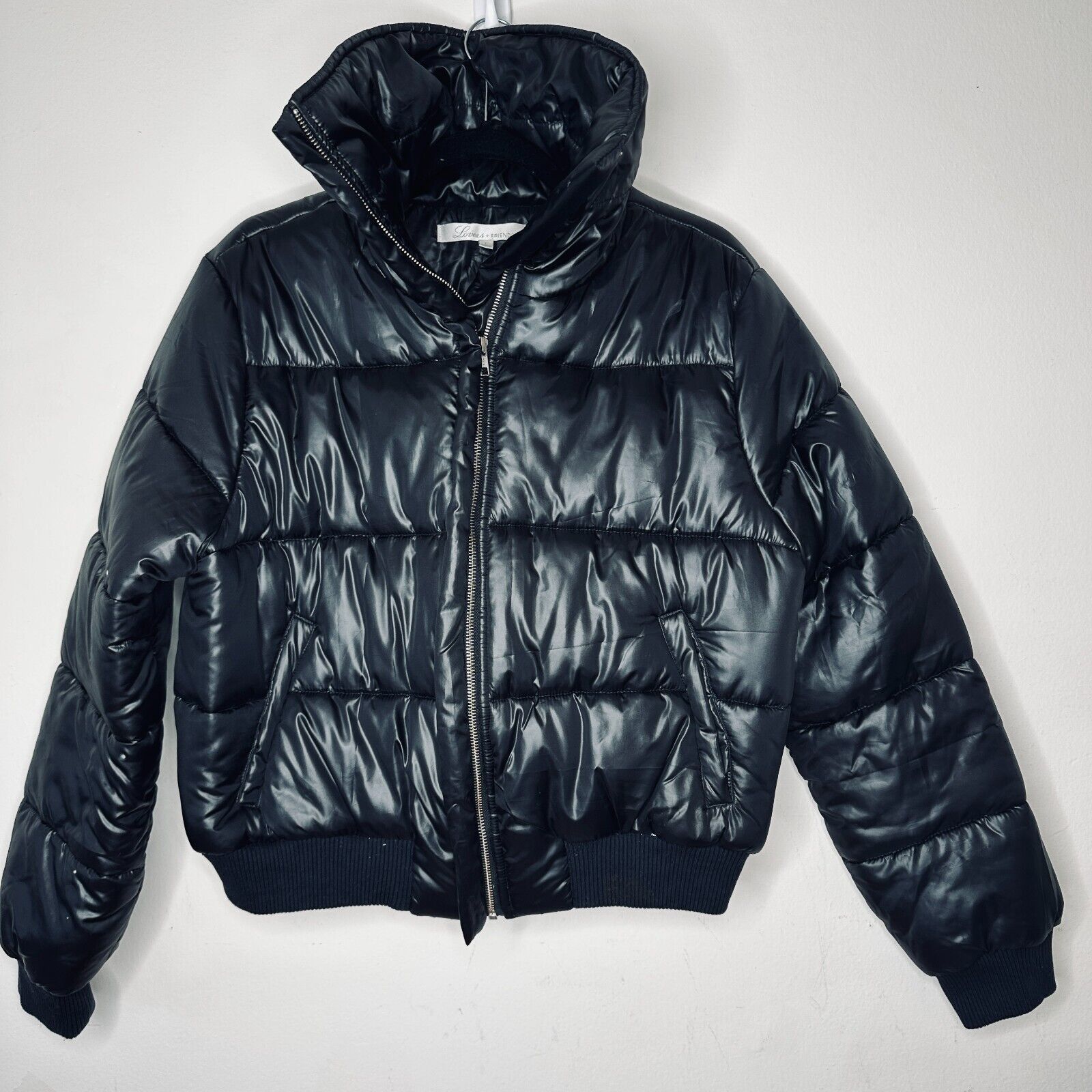 REVOLVE Lovers + Friends Black Satin Jacket Banded Hem & Cuff Zip L Size L / US 10 / IT 46 - 7 Thumbnail