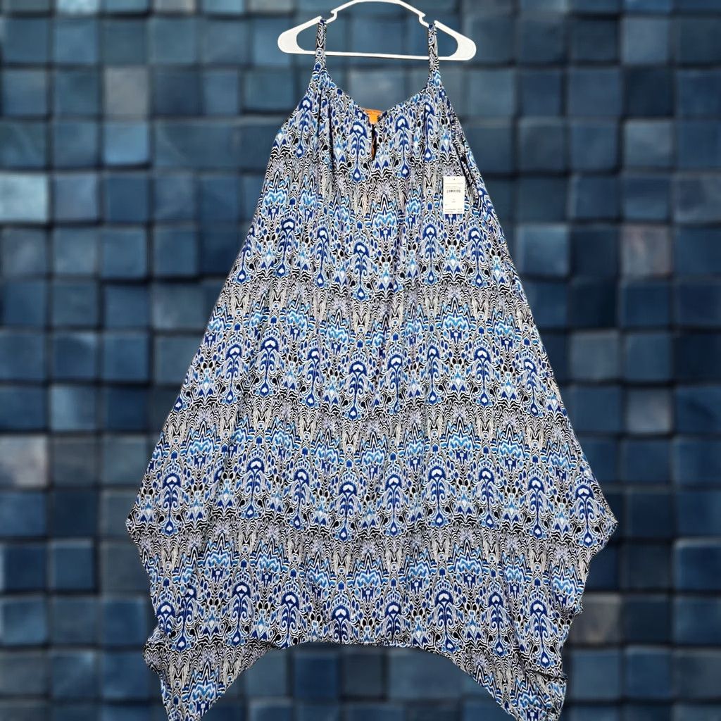Vintage Gigi Parker Womens S Kaftan Dress Sleeveless Blue Distressed Ikat NWT Abstract Print FlowY Dress NWT Size S / US 4 / IT 40 - 1 Thumbnail