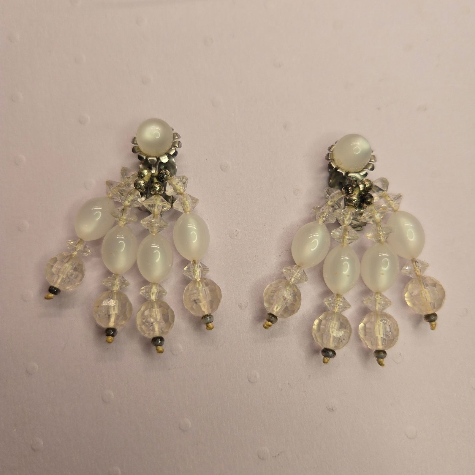 Vintage Vintage MCM Clear Crystal Beaded Chandelier Dangle Earrings Size ONE SIZE - 11 Thumbnail
