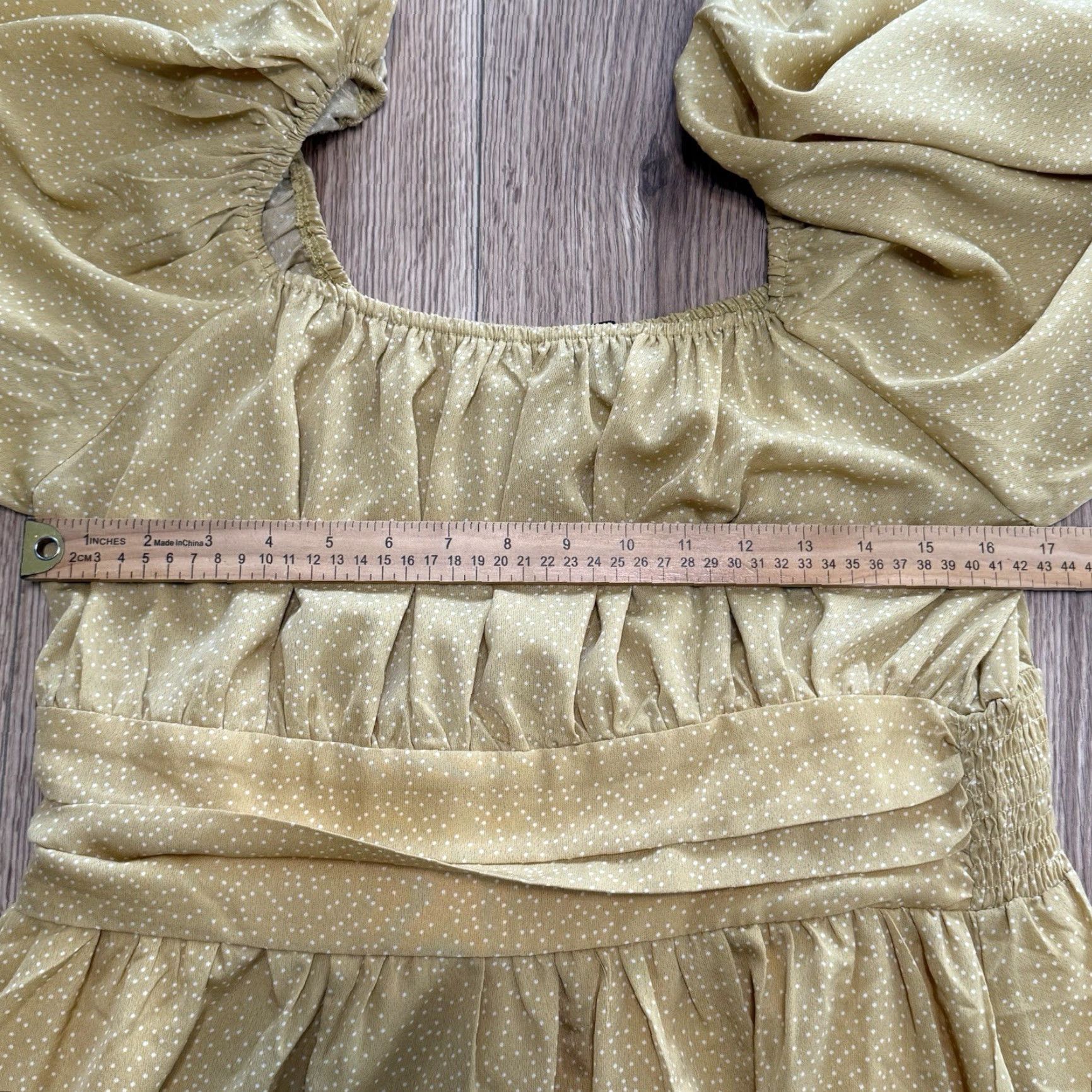 Vintage J.NNA Dress Womens Large Yellow Smocked Balloon Sleeve Knee Length Polyester Fit & Flare Size L / US 10 / IT 46 - 5 Thumbnail