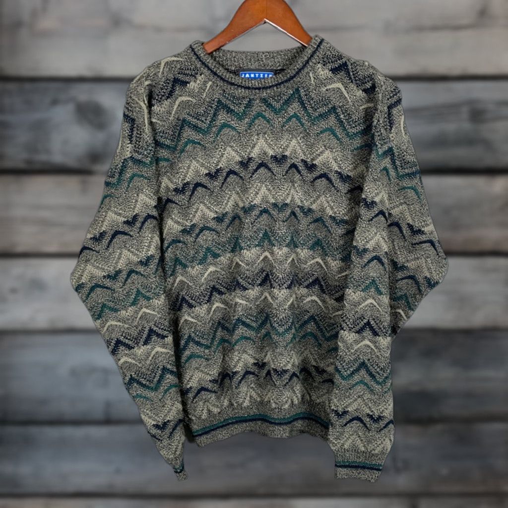 Jantzen VINTAGE Jantzen Men's Pullover Sweater Adult Medium Green Geometric Knit Retro 90s Casual Size US M / EU 48-50 / 2 - 1 Thumbnail