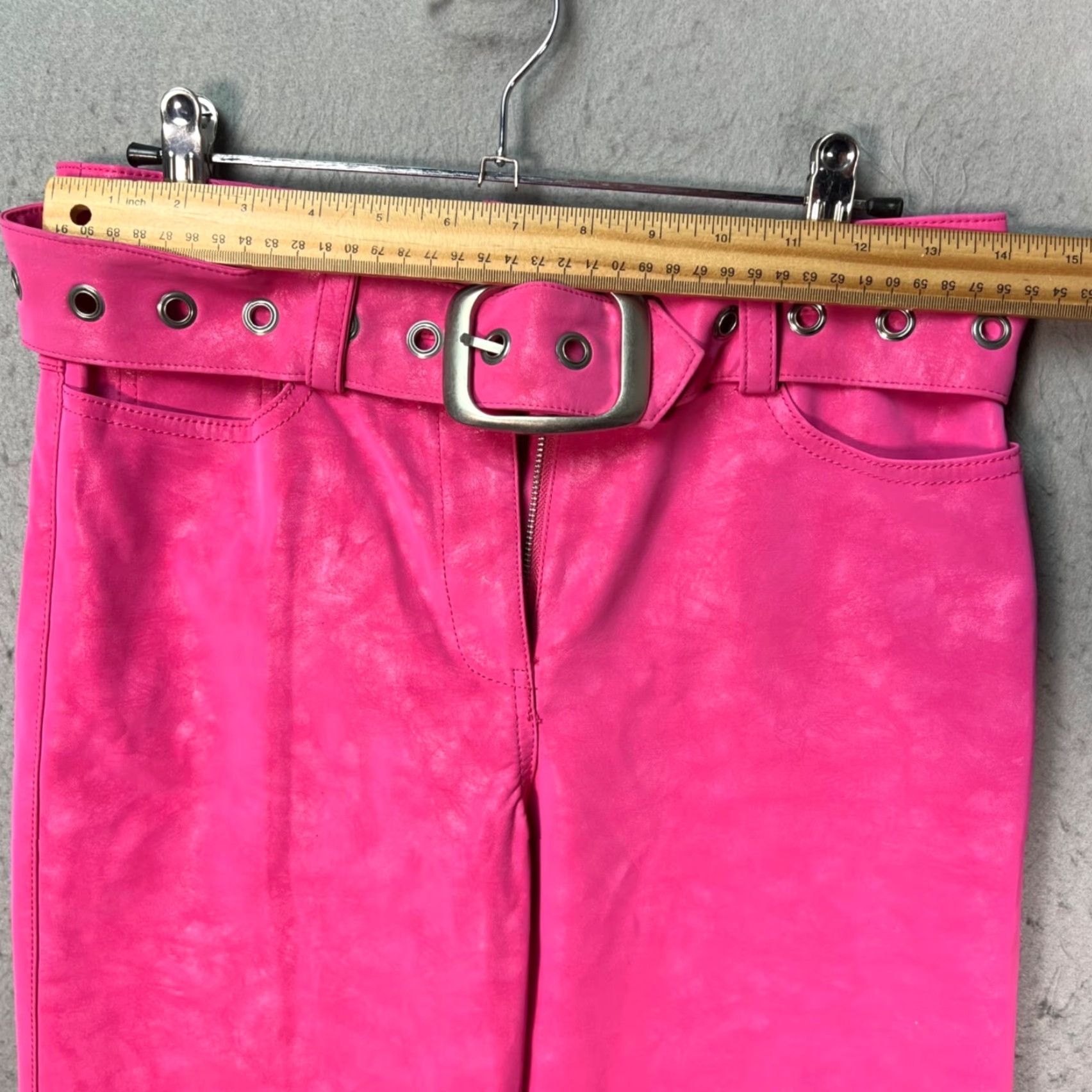 I.AM.GIA I.AM.GIA Womens XS Bright Pink Faux Leather Straight Leg Belted Pants Size 26" / US 2 / IT 38 - 5 Thumbnail