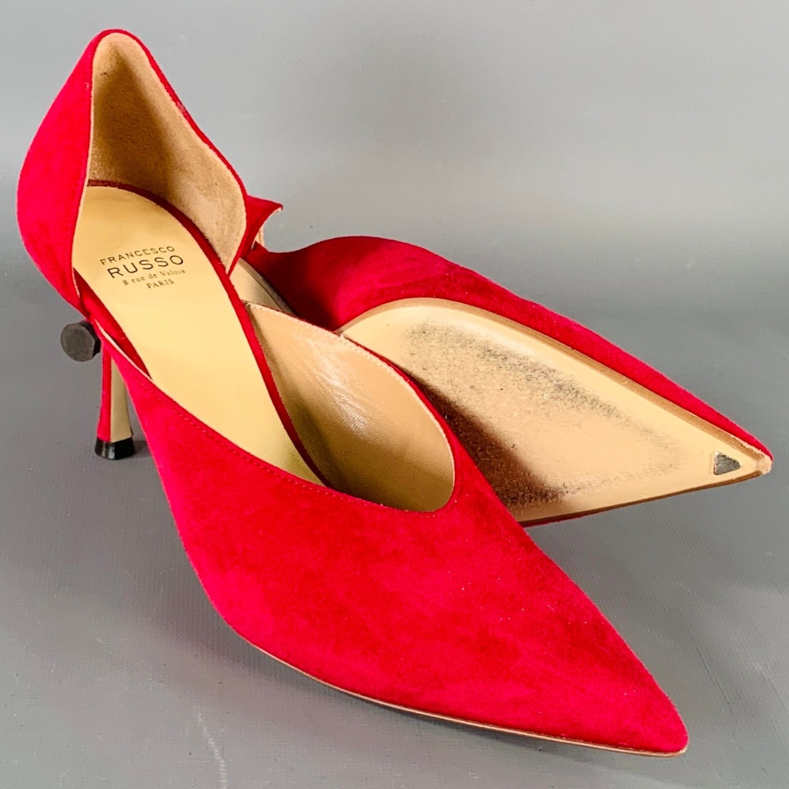Other FRANCESCO RUSSO Size 7 Red Suede Pointed Toe D'Orsay Pumps Size US 7 / IT 37 - 6 Thumbnail