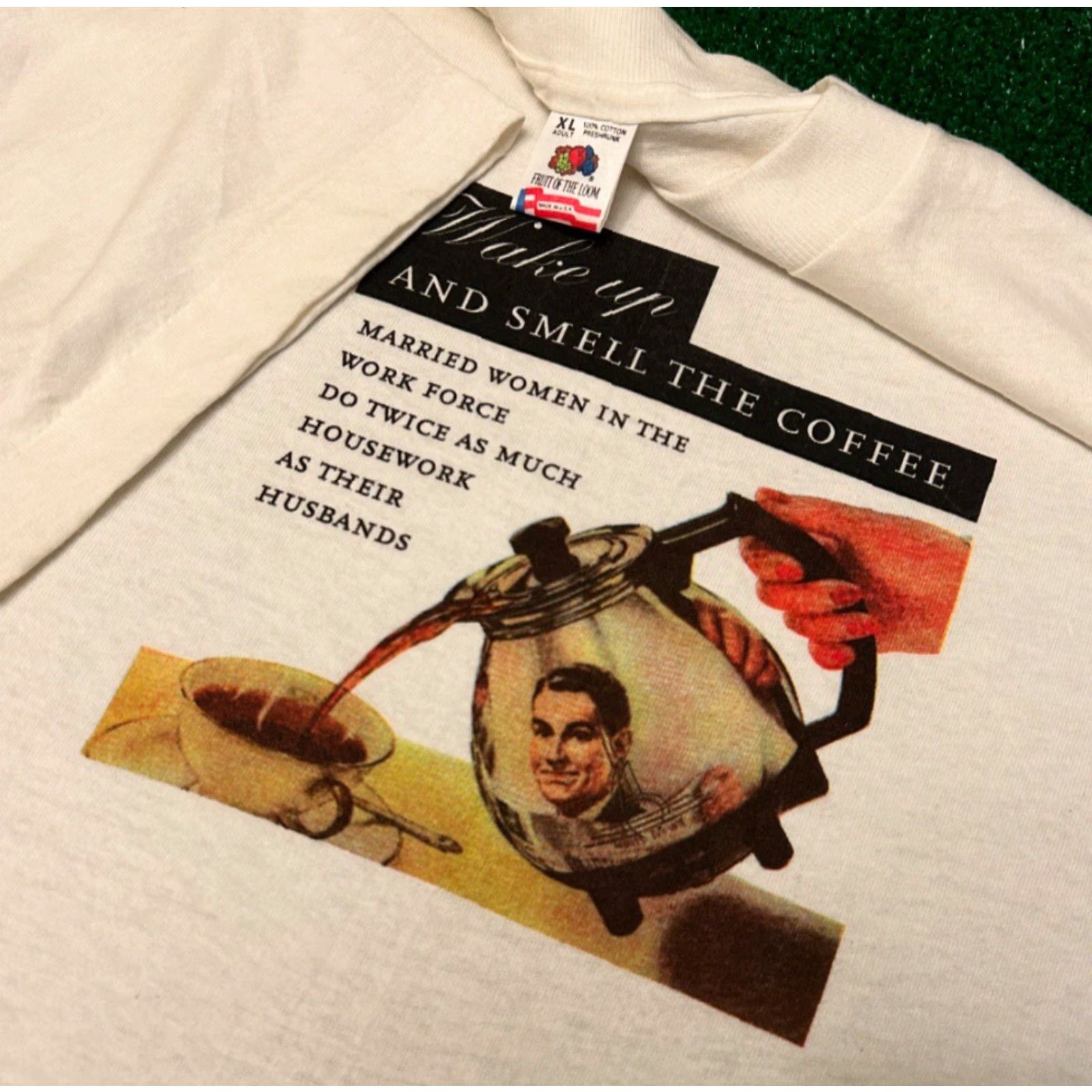 Vintage VINTAGE 90s Wake Up And Smell The Coffee Art Tee Shirt XL White Womens Mens VTG 90s Shirt Art Tee Men XL Size XL / US 12-14 / IT 48-50 - 4 Thumbnail
