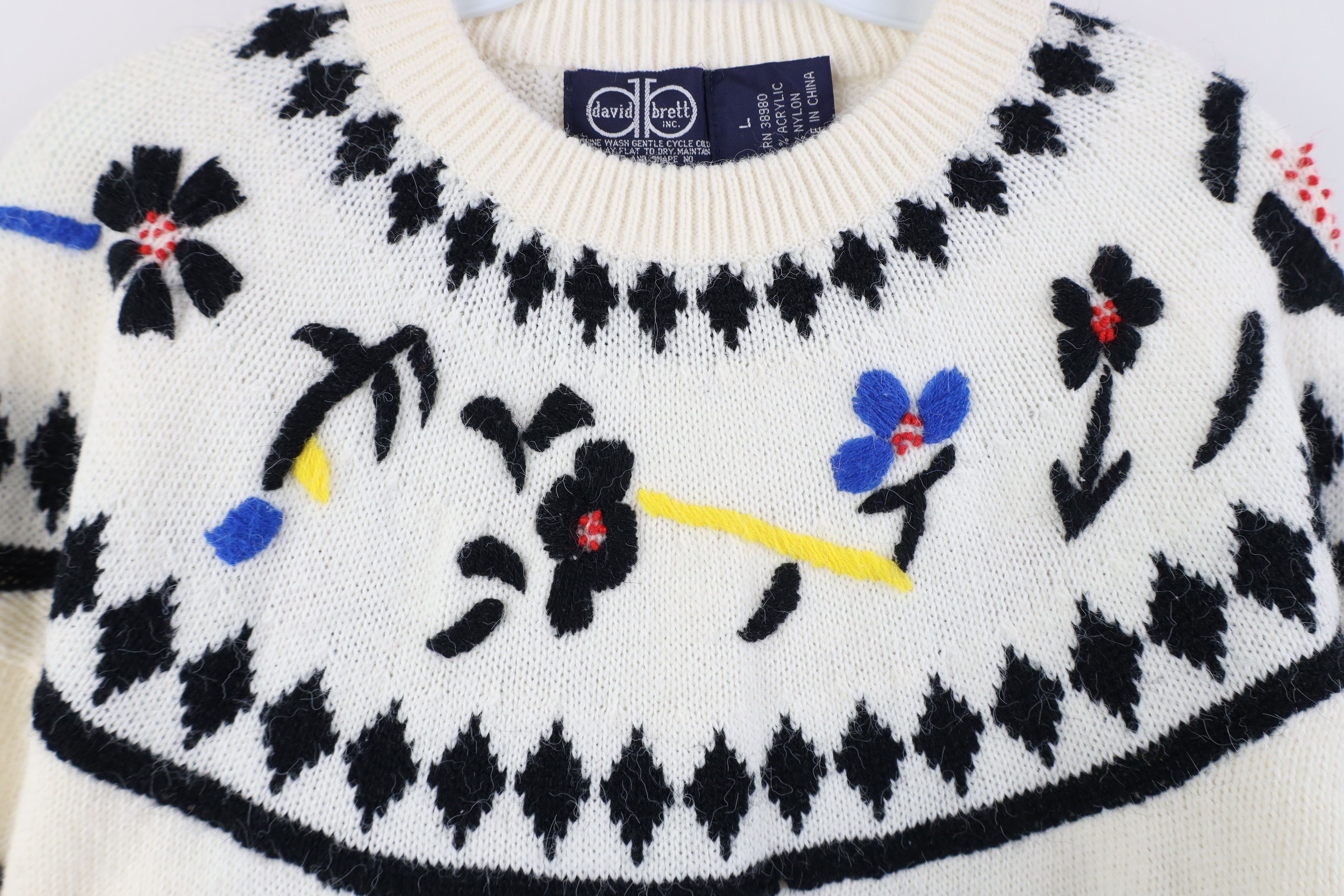Vintage Vintage 70s Streetwear Abstract Flower Knit Sweater Size L / US 10 / IT 46 - 5 Thumbnail