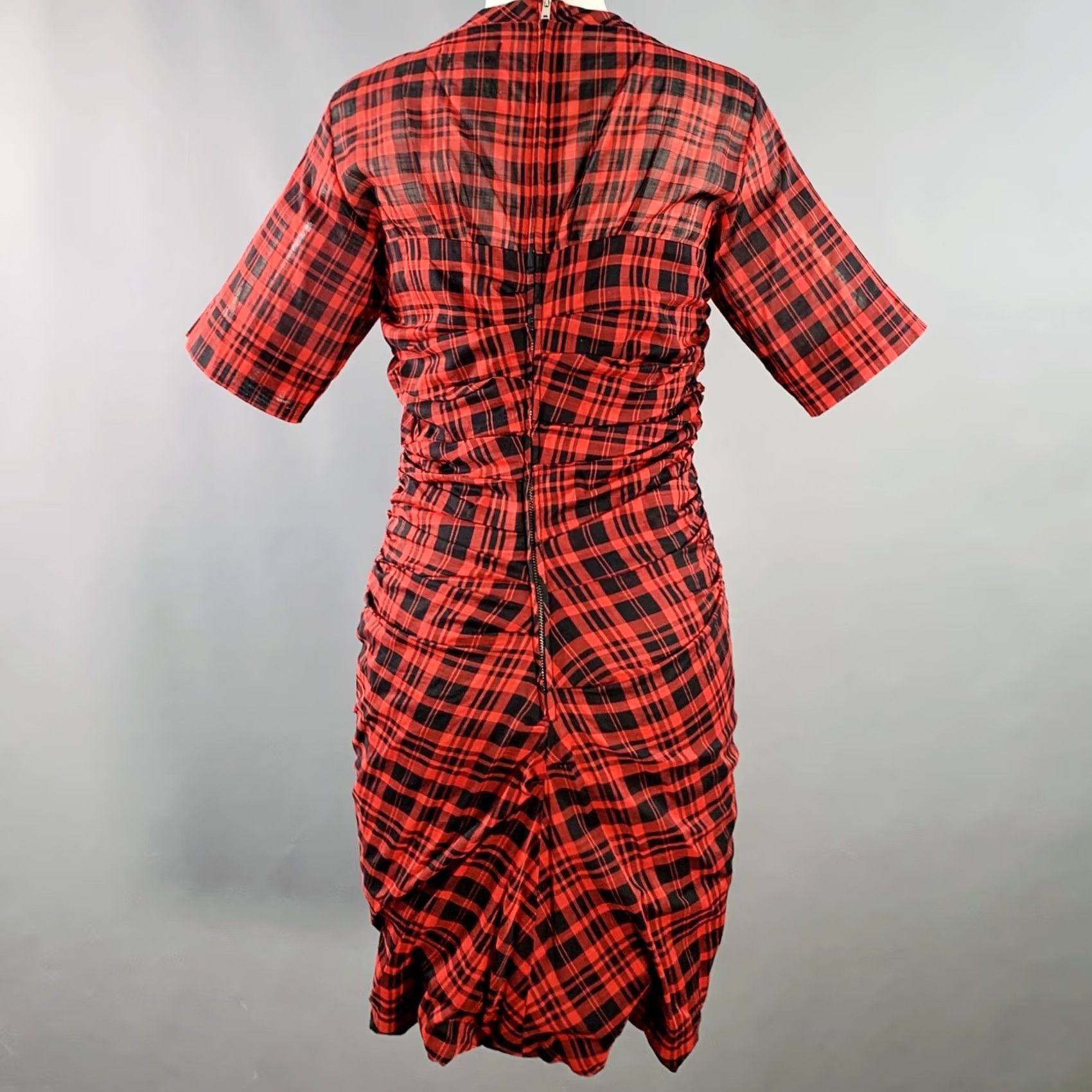 Vintage ISABEL MARANT ETOILE Red Black Plaid Ruched Dress XS Women Size XS / US 0-2 / IT 36-38 - 4 Thumbnail