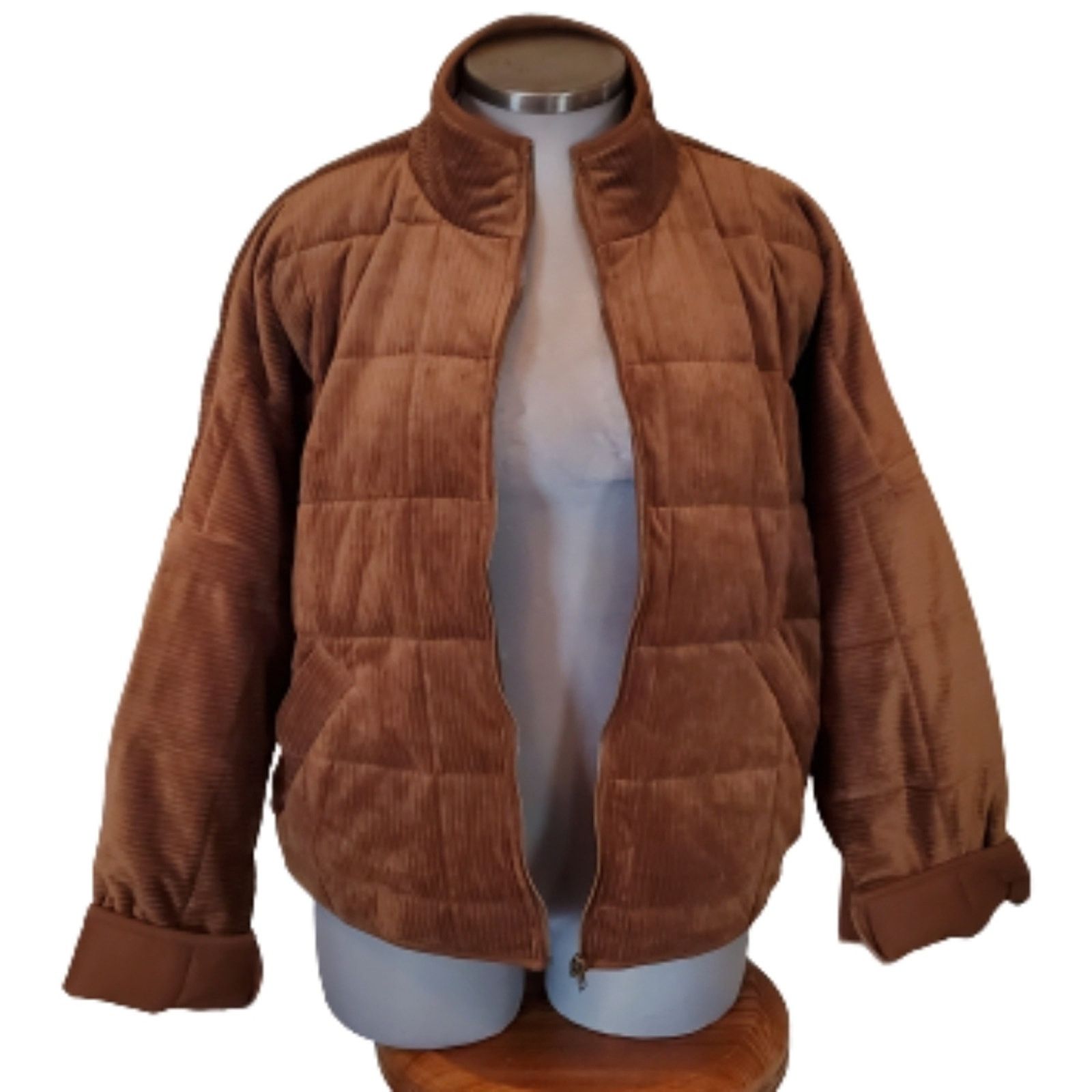 Forever 21 COCOA BROWN QUILTED ☆ CORDUROY ☆ BOMBER JACKET 2x ☆ NWT Size XXL / US 16-18 / IT 52-54 - 3 Thumbnail